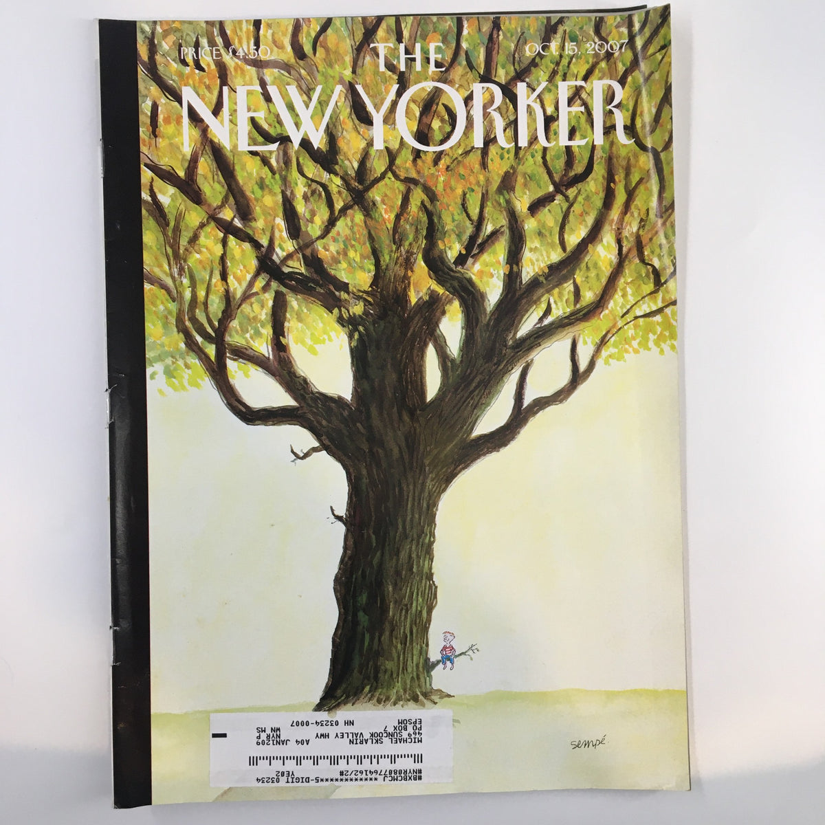 The New Yorker Full Magazine October 15, 2007 cover featuring the illustration 'Higher Still' by Jean Jacques Sempe, depicting a large tree and a child.