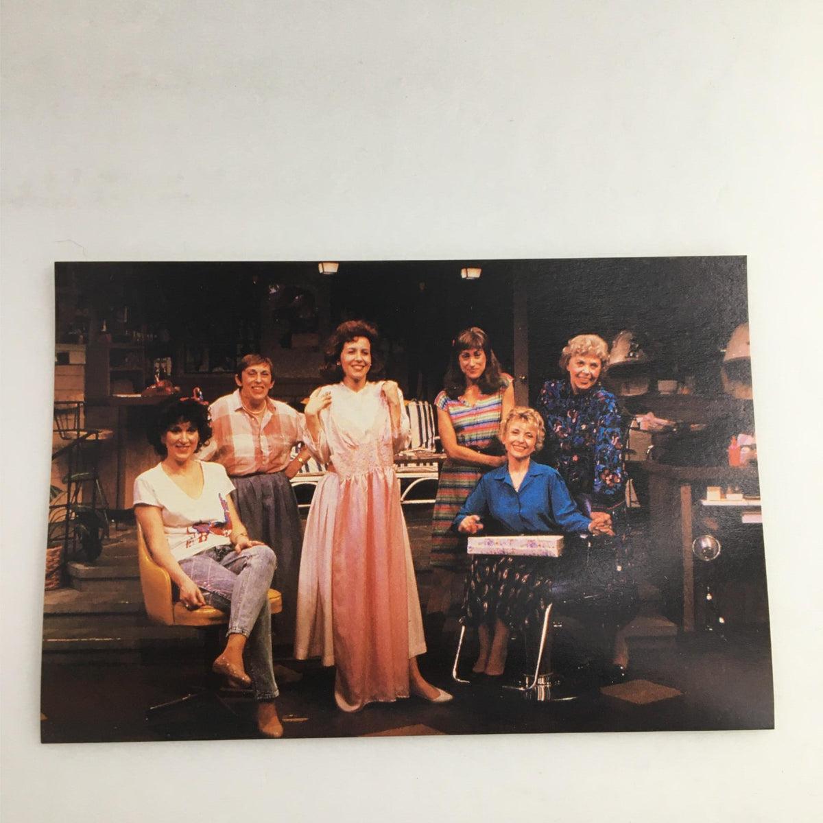 Cast photo from the 1988 Steel Magnolias production at Lucille Lortel Theatre, featuring six women in a salon setting.