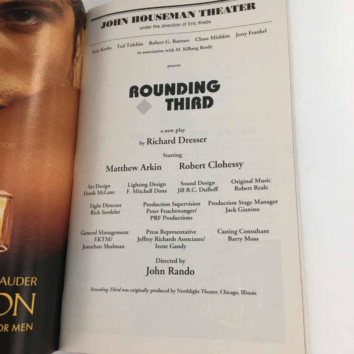 Credits page from the 2003 Playbill for Rounding Third, listing the cast, creative team, and production details at The John Houseman Theater.