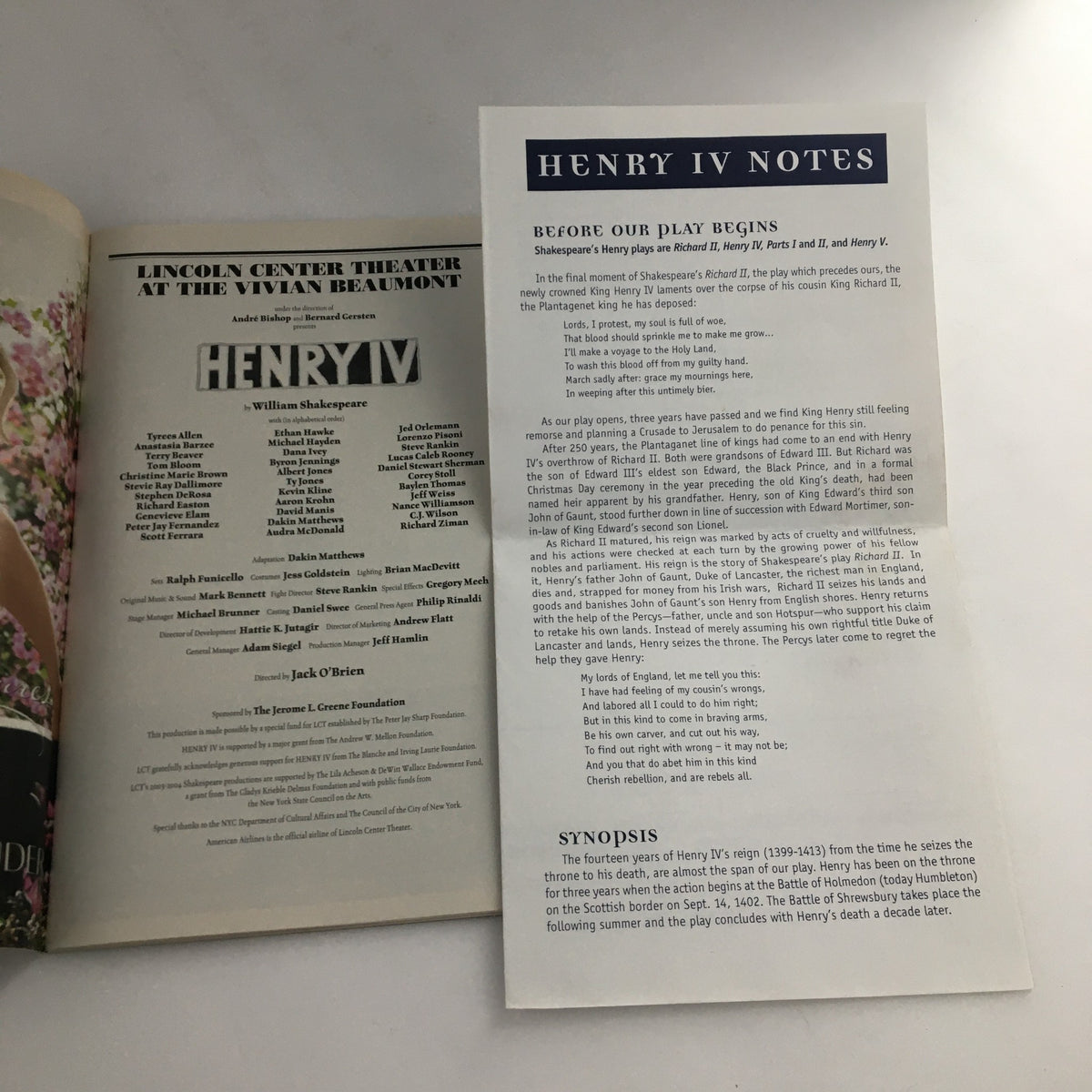 2003 Playbill Vivian Beaumont 'Henry IV' featuring performance notes and synopsis, capturing the essence of Shakespeare's work at the Lincoln Center Theater.