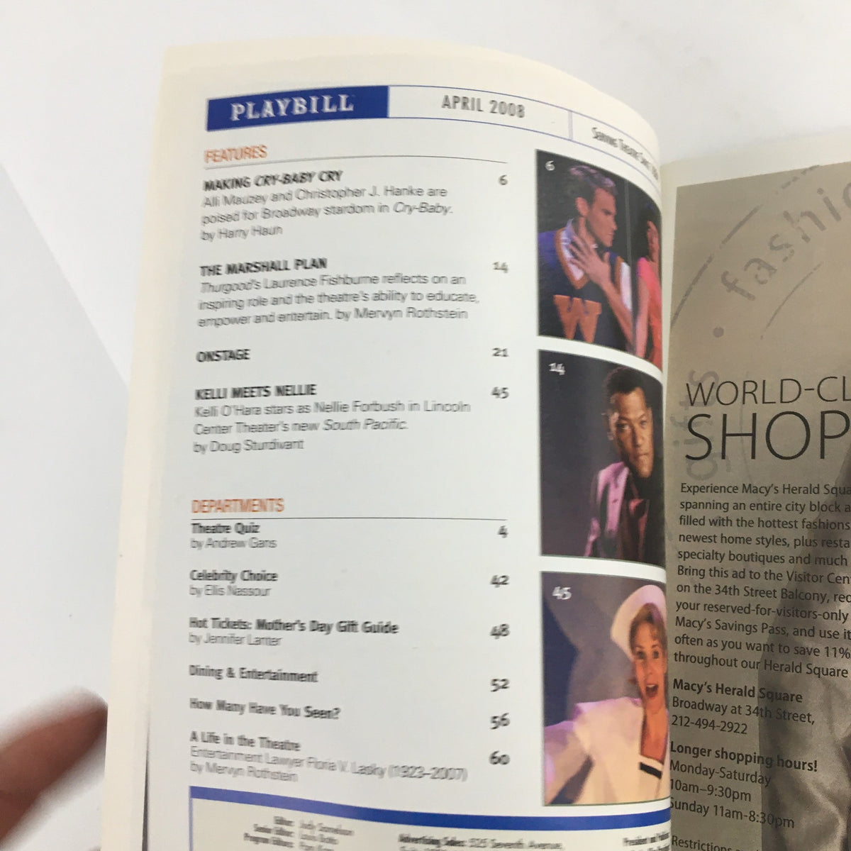 Inside page of the 2008 Playbill for August Osage County, displaying additional information and listings from the April 2008 performance.