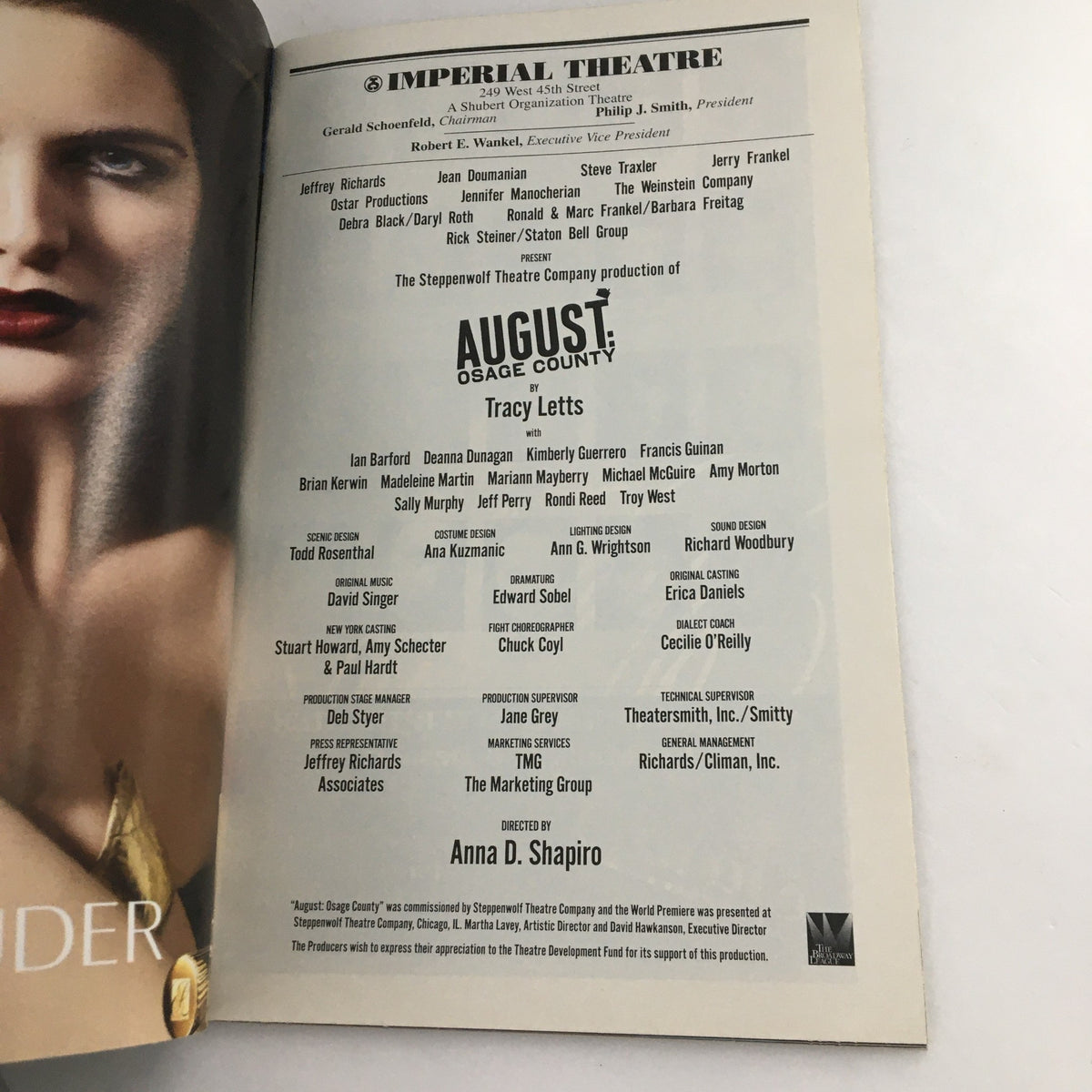2008 Playbill for August Osage County at Imperial Theatre featuring cast details including Ian Barford and Brian Kerwin.