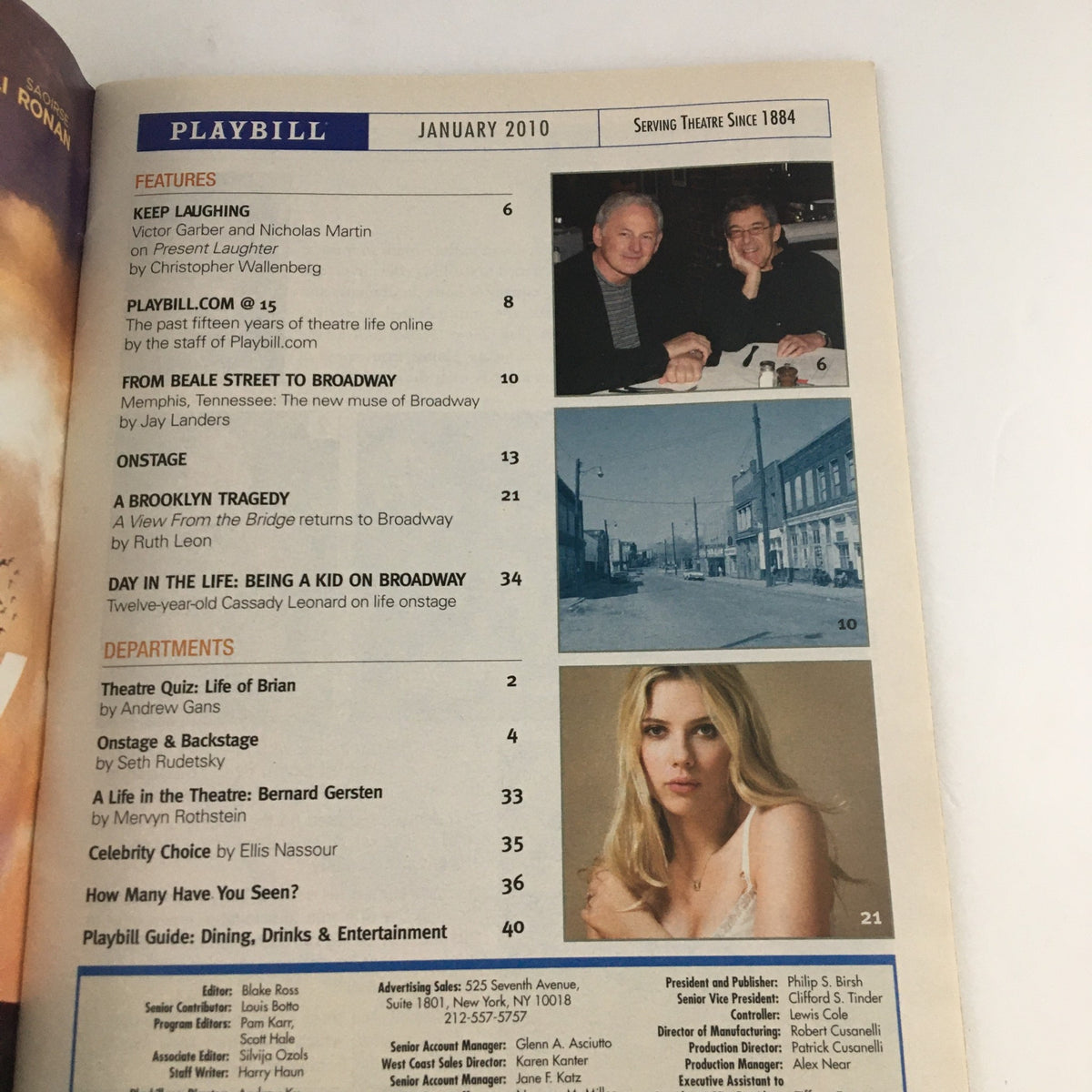 2010 Playbill from Atlantic Theater Company featuring various articles about theater including 'Keep Laughing' and 'A Brooklyn Tragedy'.