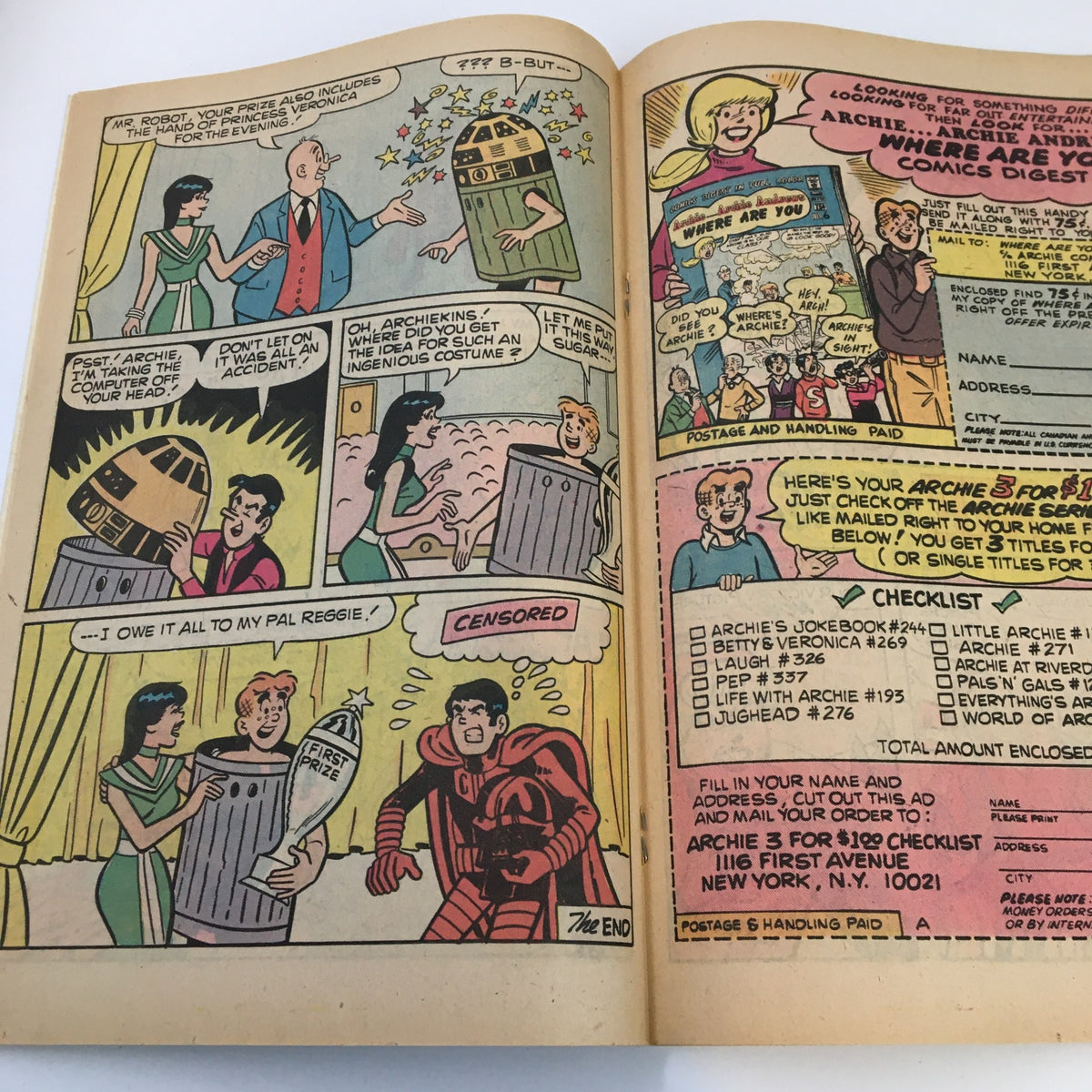 Additional interior page of Archie Series April 1975 Reggie and Me No. 104 comic displaying a comedic scene with characters dressed in costumes.