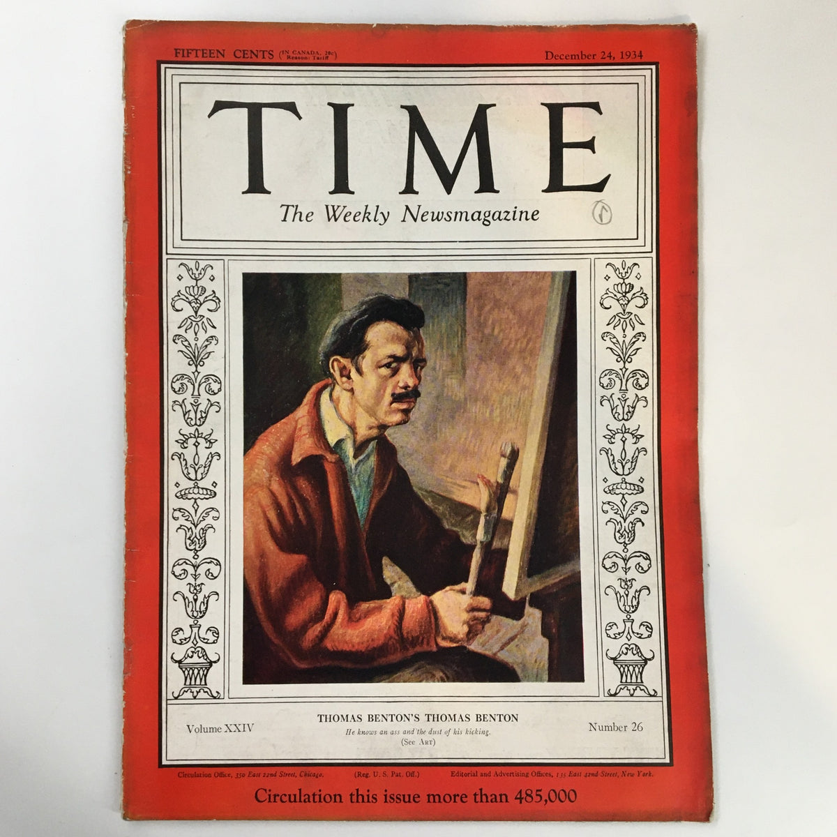 Time Magazine December 24 1934 Vol. XXIV No. 26 Thomas Benton No Label