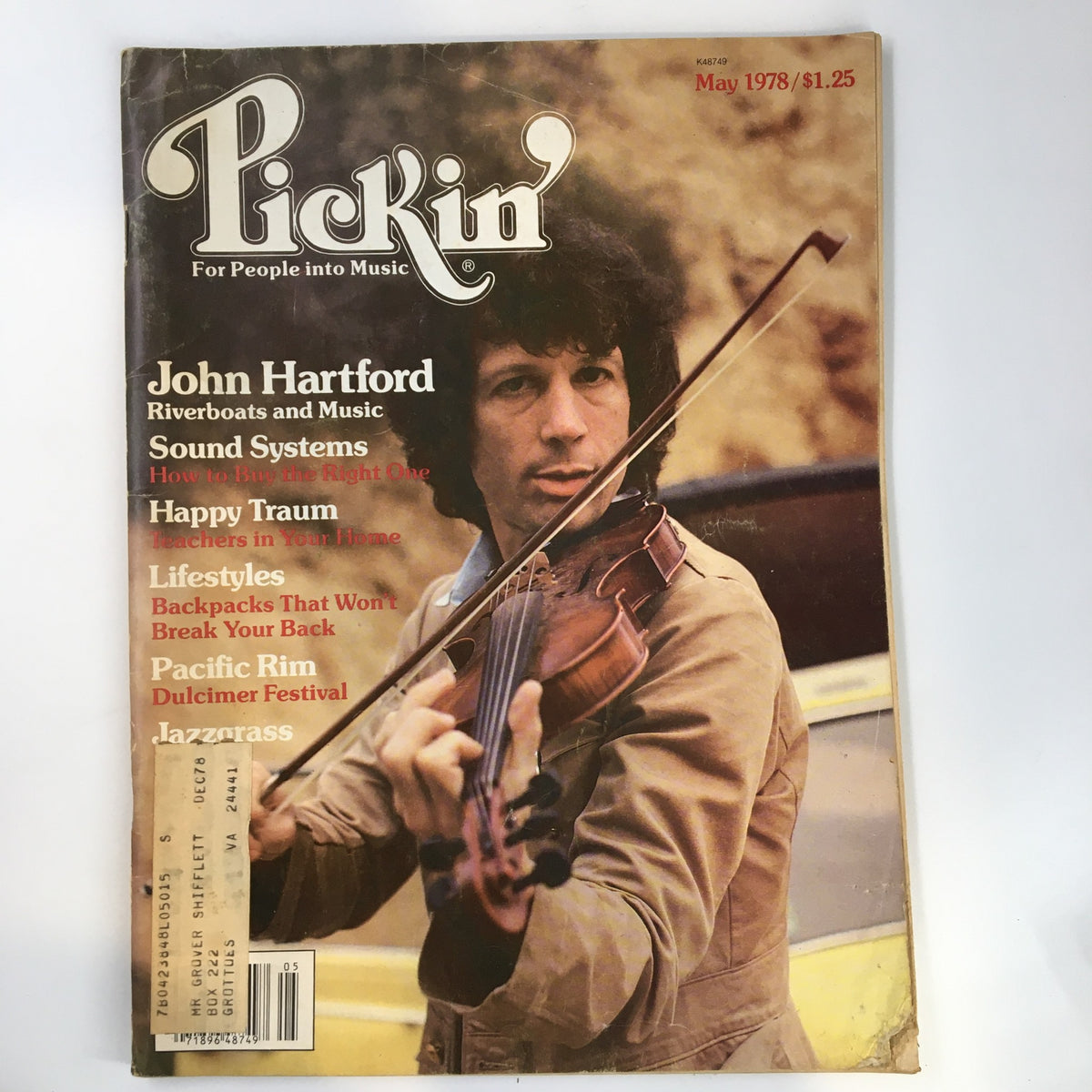 Cover of VTG Pickin' Music Magazine May 1978 featuring John Hartford, highlighting riverboats and music with articles on sound systems and lifestyles.