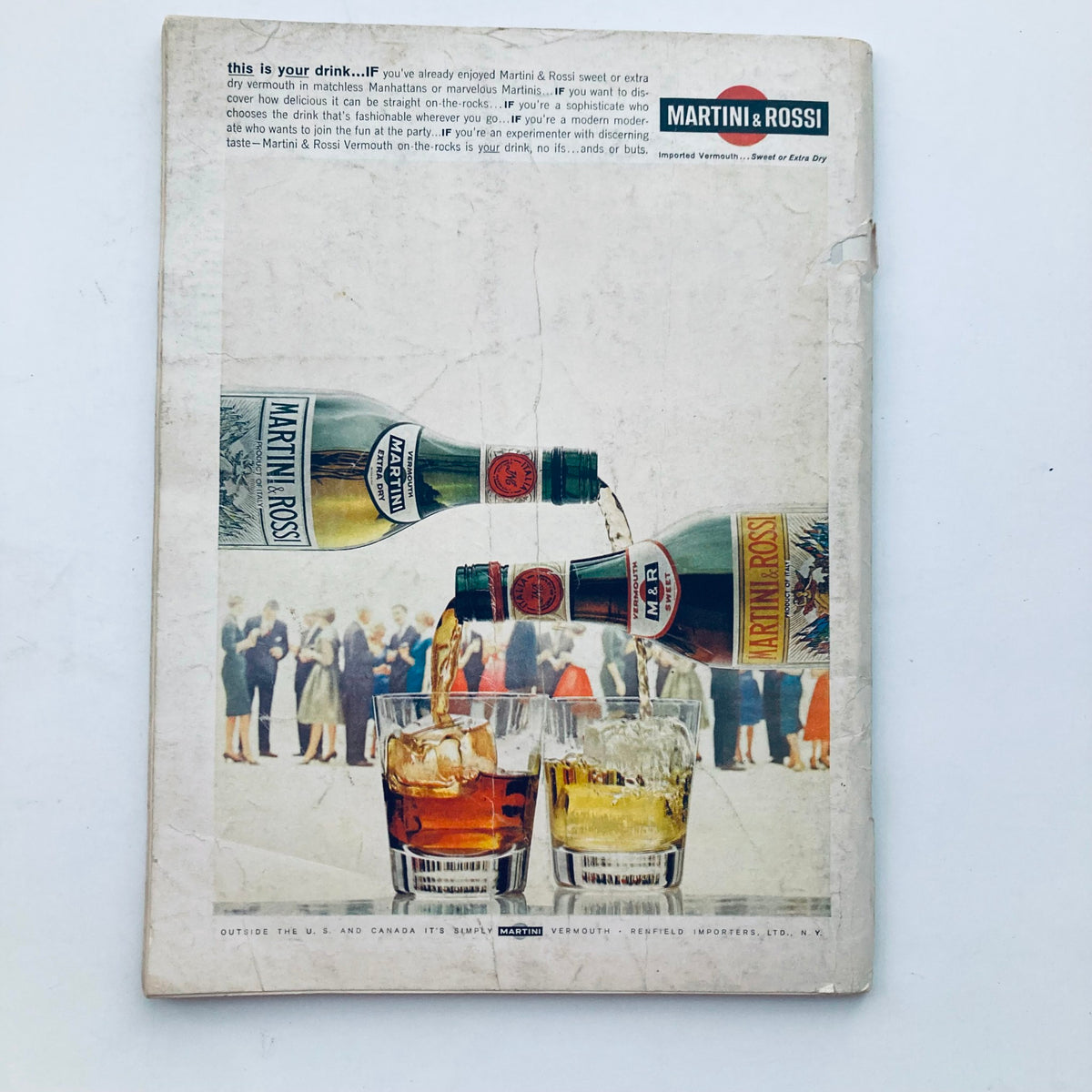 Back cover of vintage Playboy Magazine June 1964 displaying a classic advertisement for Martini & Rossi vermouth.