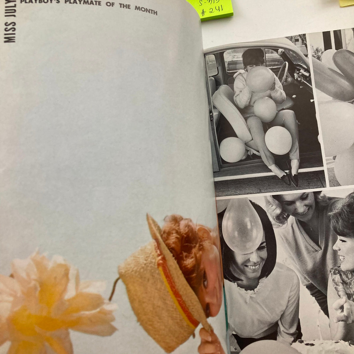 Inside page of VTG Playboy Magazine July 1965, featuring Miss July and playful balloons, highlighting editorial style.
