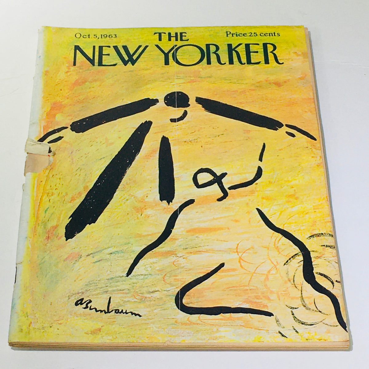 The New Yorker: October 5, 1963 - Full Magazine Cover featuring a colorful abstract design by Abe Birnbaum, showcasing the distinctive style of vintage magazine art.