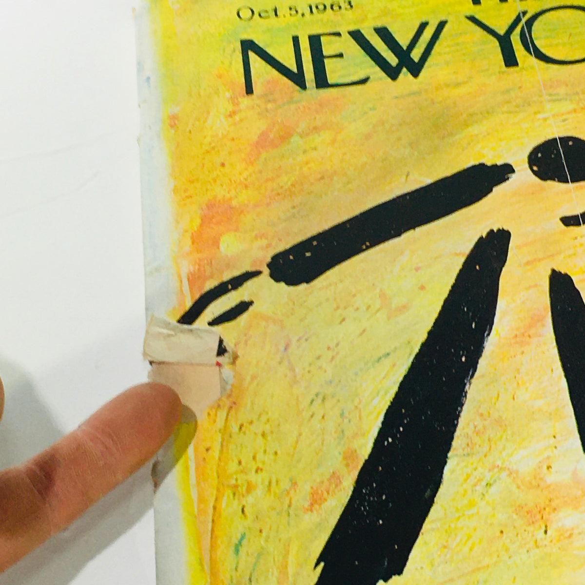 Close-up view of The New Yorker: October 5, 1963 magazine cover, highlighting the artistic design elements and the price of 25 cents.