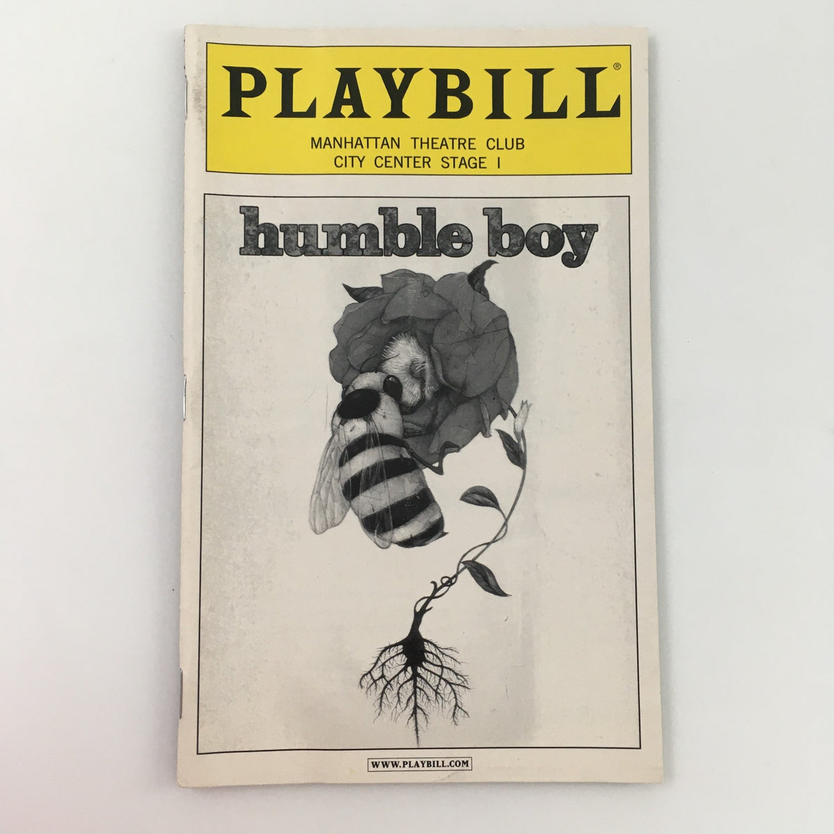 2003 Playbill for 'Humble Boy' by Charlotte Jones, featuring an artistic design with a bee and a rose, published by Manhattan Theatre Club.