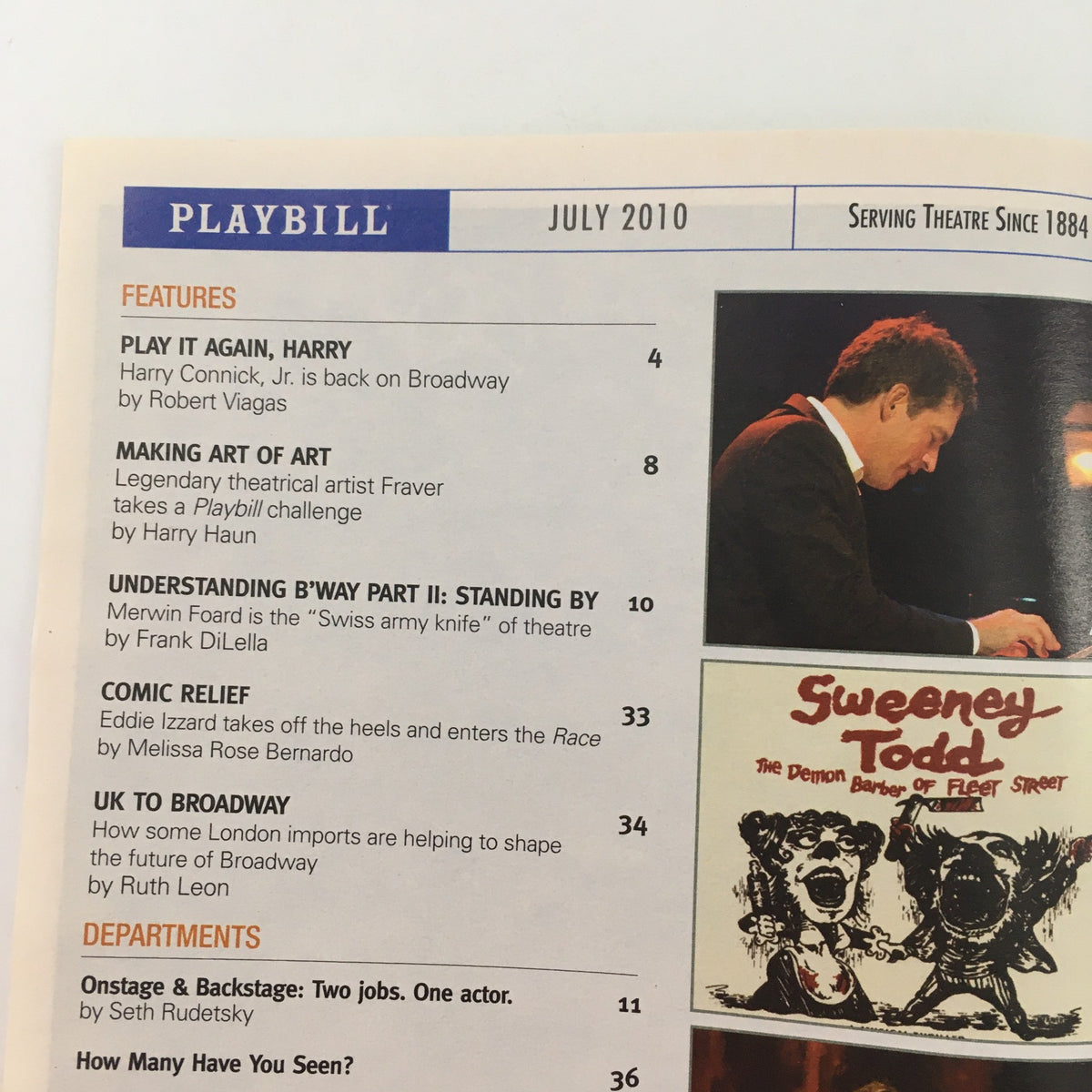 Inside page of the 2010 Playbill Primary Stages Secrets of the Trade showcasing features and articles related to theater.