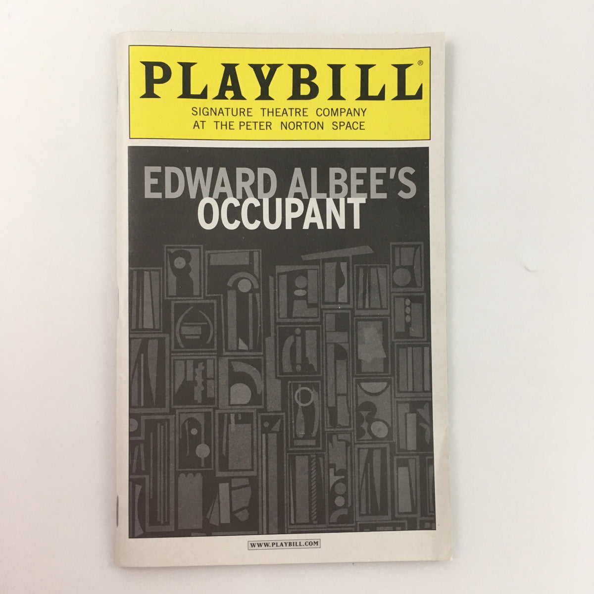 2008 Playbill for the Signature Theatre Company production of ‘Occupant’ by Edward Albee, featuring a minimalist cover design with the title prominently displayed.