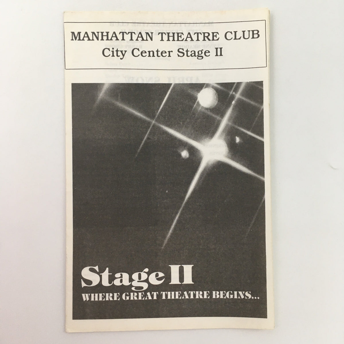 1988 Manhattan Theatre Club Stage II ‘April Snow’ cover showcasing the title and logo, highlighting its significance in theatrical history.