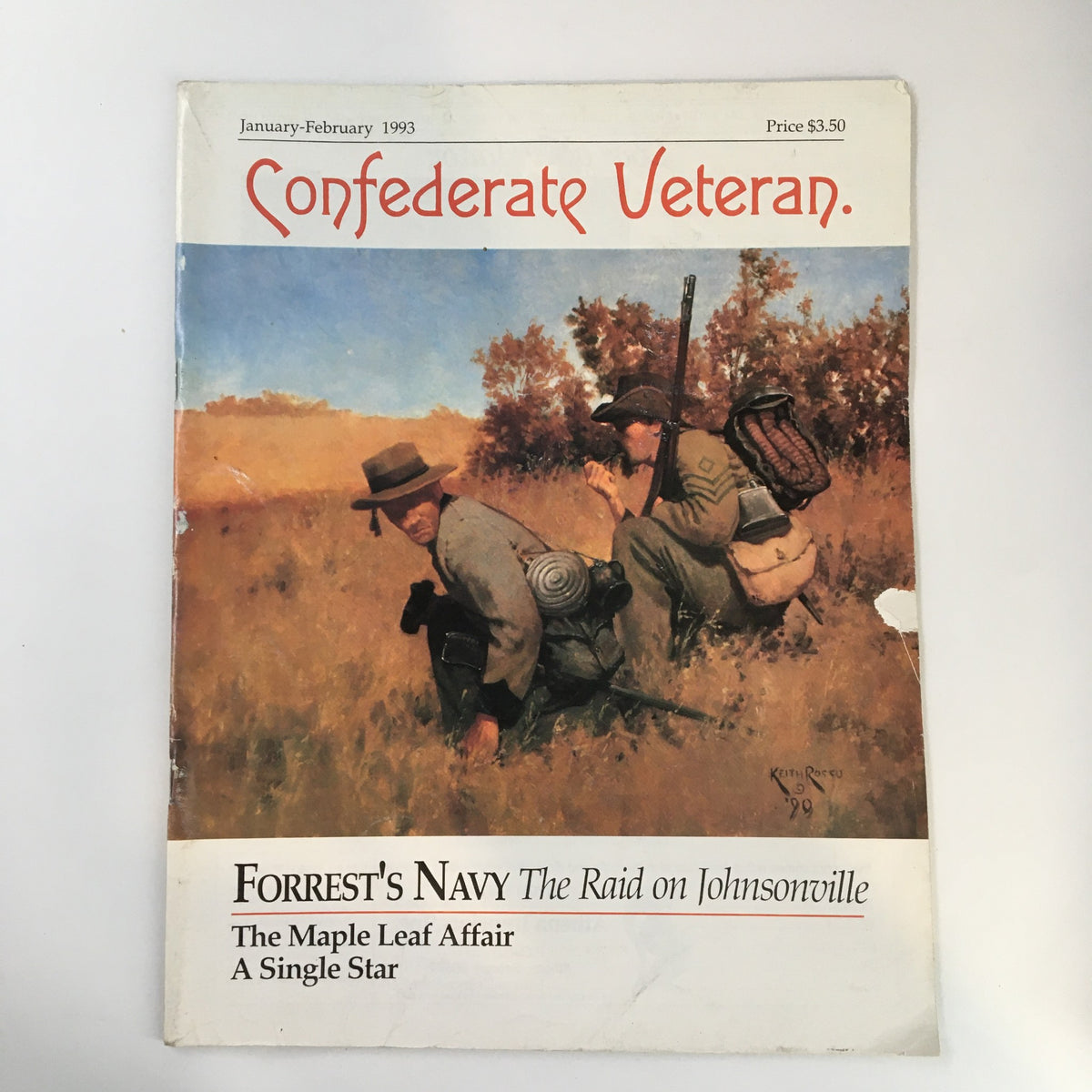 Cover of the January 1993 issue of Confederate Veteran Magazine featuring a painting related to Forrest's Navy and the Raid on Johnsonville.