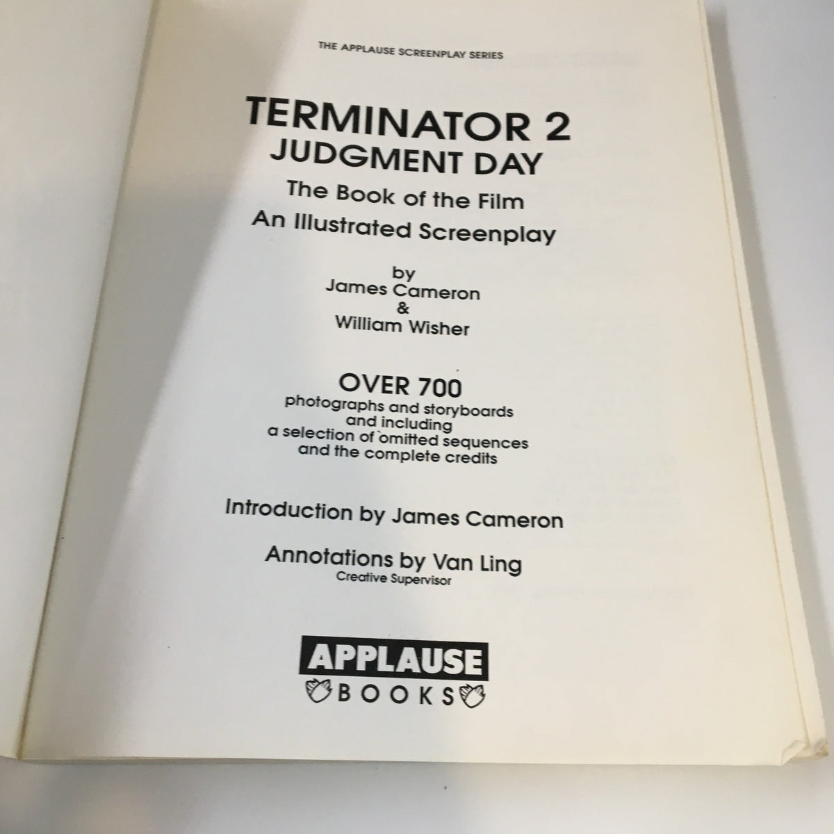 Inside page of '1991 Terminator 2 Judgement Day The Book of The Film An Illustrated Screenplay' featuring the title and details about the book.