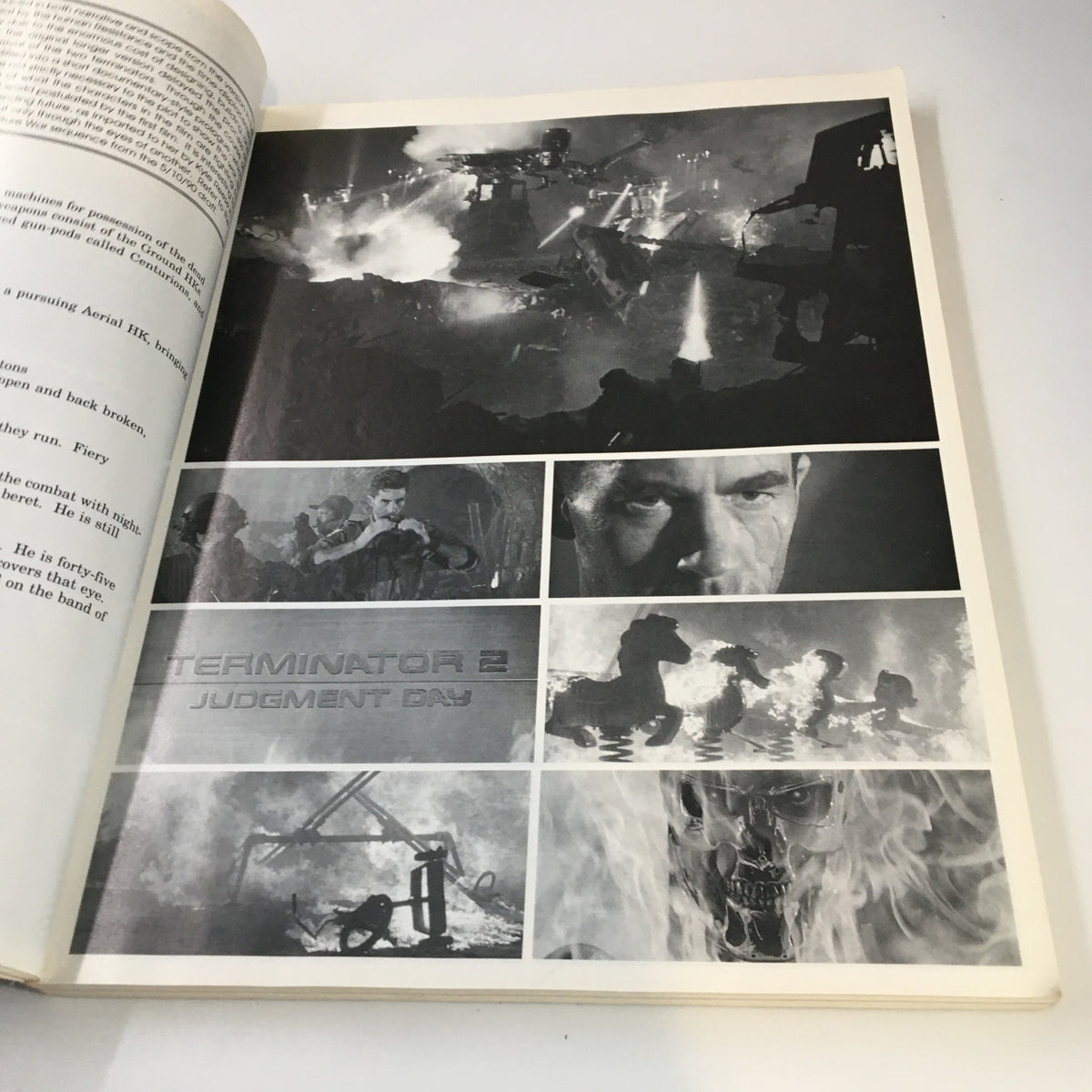 1991 Terminator 2 Judgement Day The Book of The Film An Illustrated Screenplay featuring a collage of iconic scenes from the film including action shots and dramatic highlights.