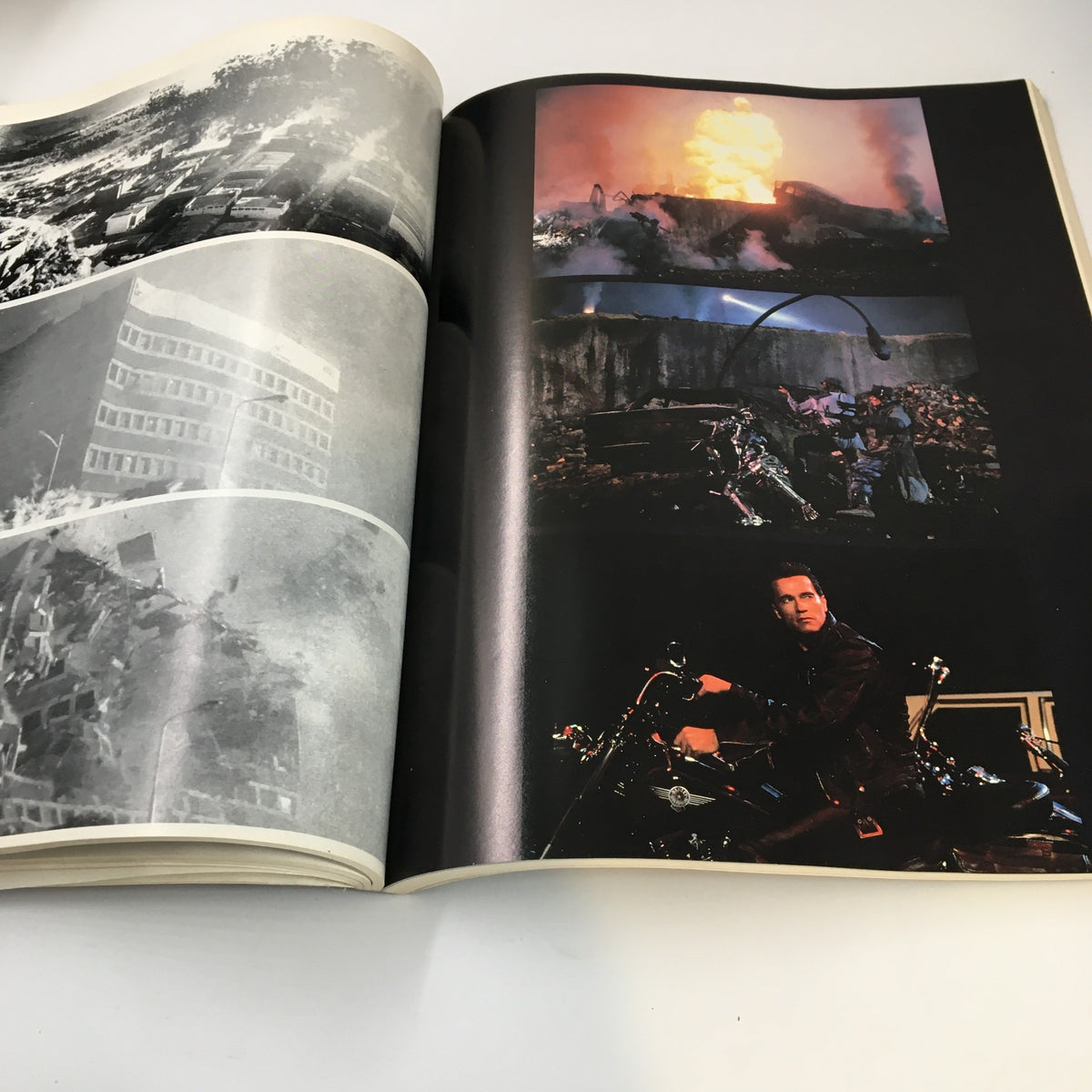 1991 Terminator 2 Judgement Day The Book of The Film An Illustrated Screenplay with images capturing dramatic destruction and key characters in pivotal scenes from the film.