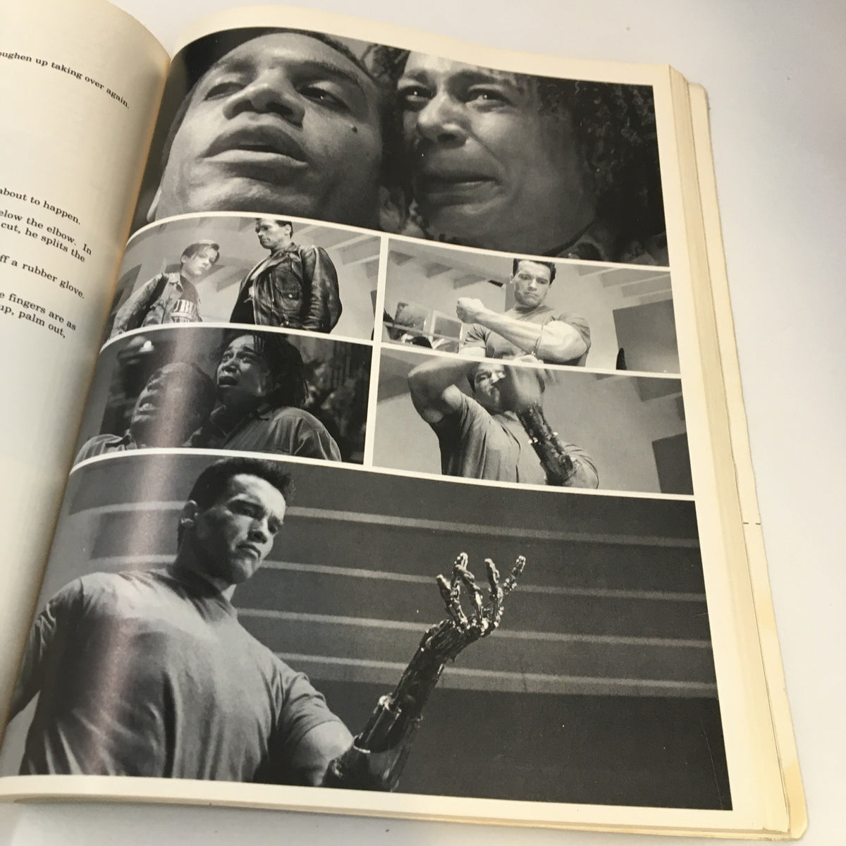 1991 Terminator 2 Judgement Day The Book of The Film An Illustrated Screenplay displays intense moments with characters conveying strong emotions during critical scenes.