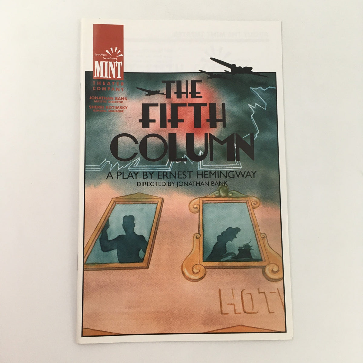 Cover image of the 2008 Mint Theater Company production of 'The Fifth Column' by Ernest Hemingway, featuring artistic illustrations depicting characters and a dramatic scene.
