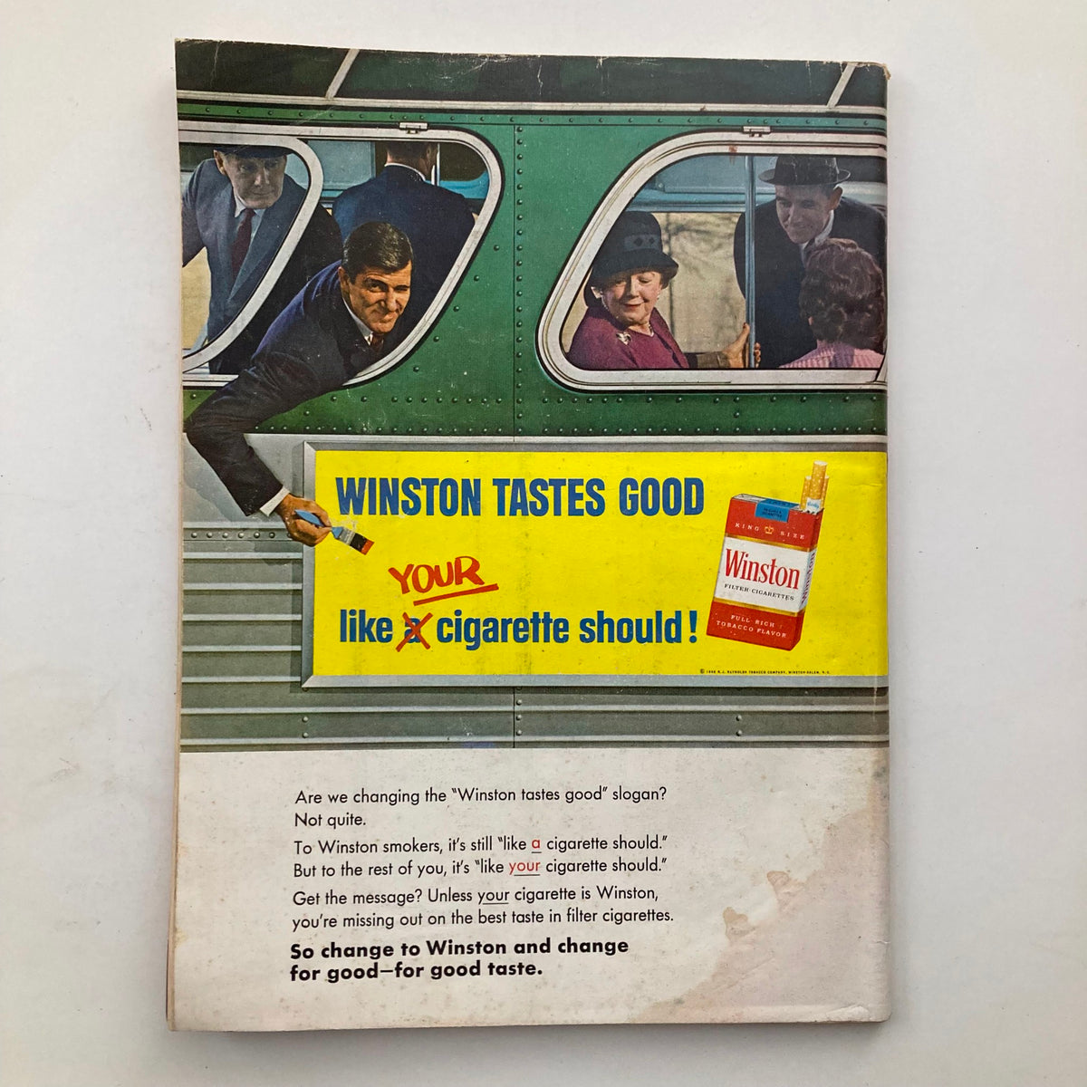 Back cover of Vintage Playboy Magazine August 1966, featuring a Winston cigarette advertisement with a colorful design.