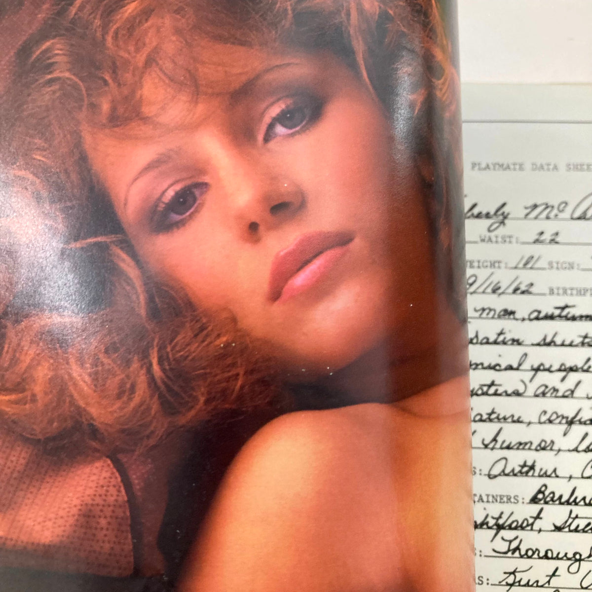VTG Playboy Magazine January 1982 featuring Kimberly McArthur, close-up shot of the centerfold with detailed facial features.