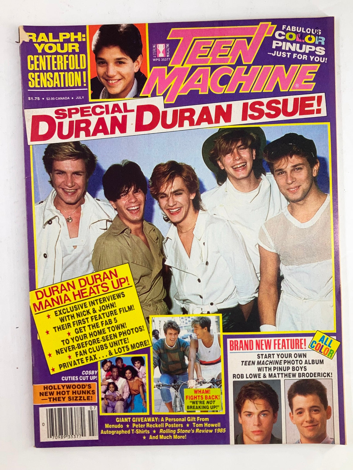 Cover of VTG Teen Machine Magazine July 1985 Vol 6 #9 featuring Duran Duran, with vibrant colors and pop culture elements. Includes images and text highlighting exclusive interviews and features.