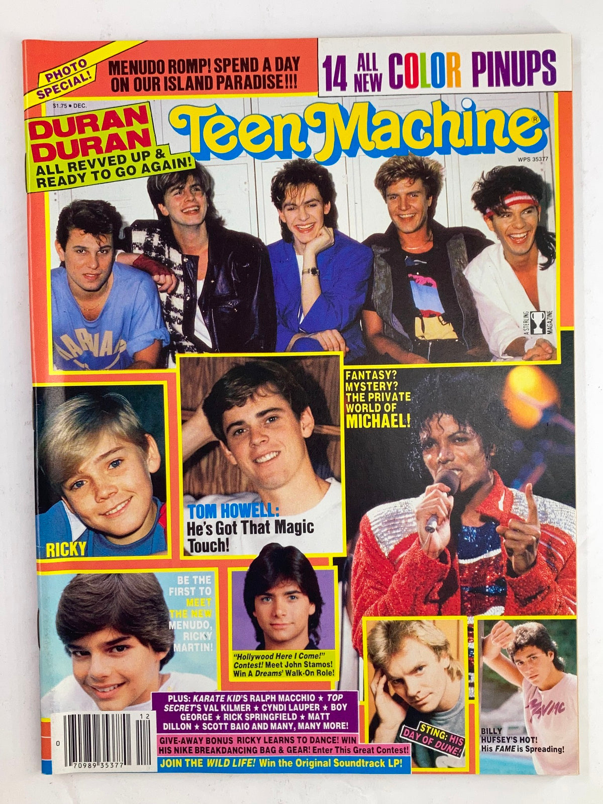 Cover of VTG Teen Machine Magazine December 1985 Vol 6 #4 featuring Duran Duran, showcasing iconic 80s pop culture with colorful imagery and prominent artists, including Ricky and Michael Jackson.