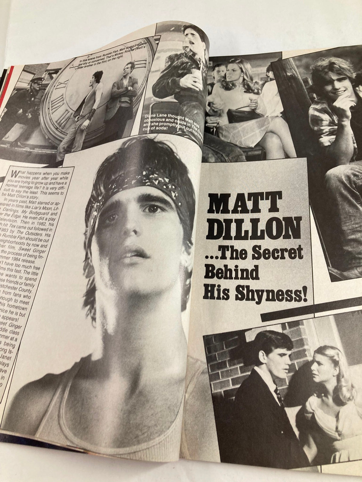 Inside pages of February 1984 Photo Screen Magazine featuring articles on Matt Dillon, discussing his rise to fame.