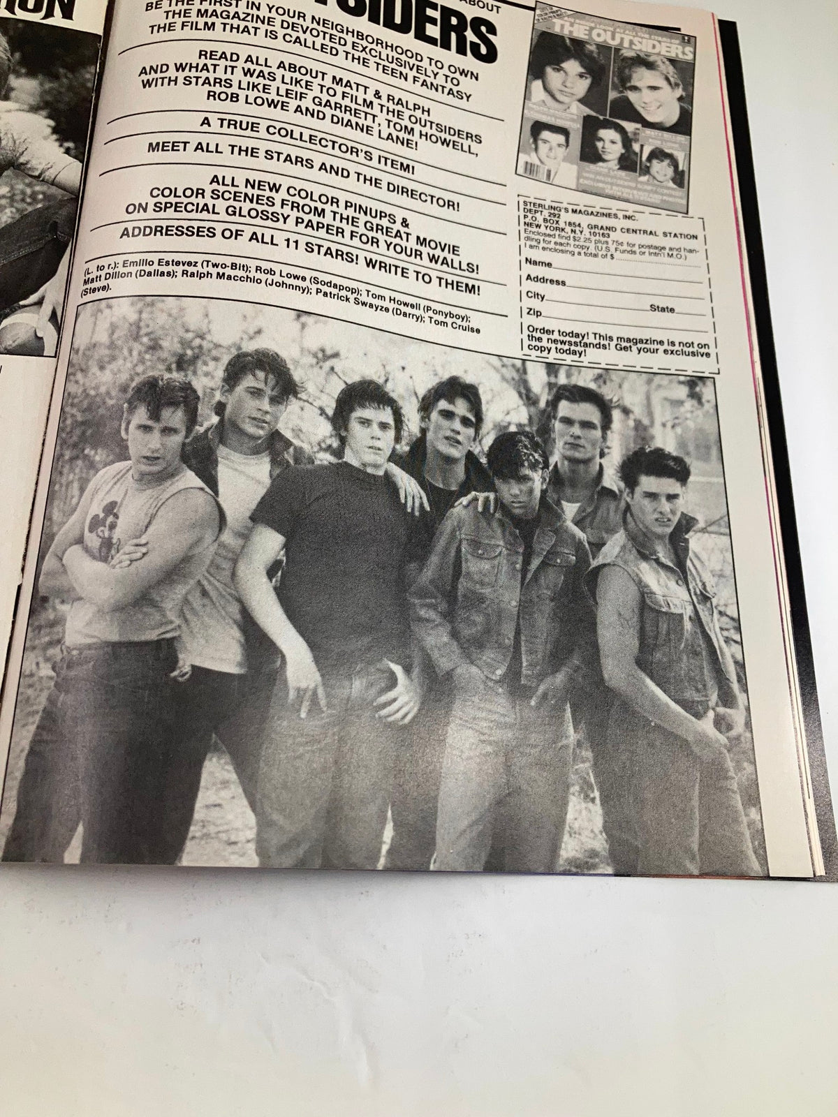Vintage Photo Screen Magazine February 1984 showcasing a group photo of actors from The Outsiders, including Matt Dillon.