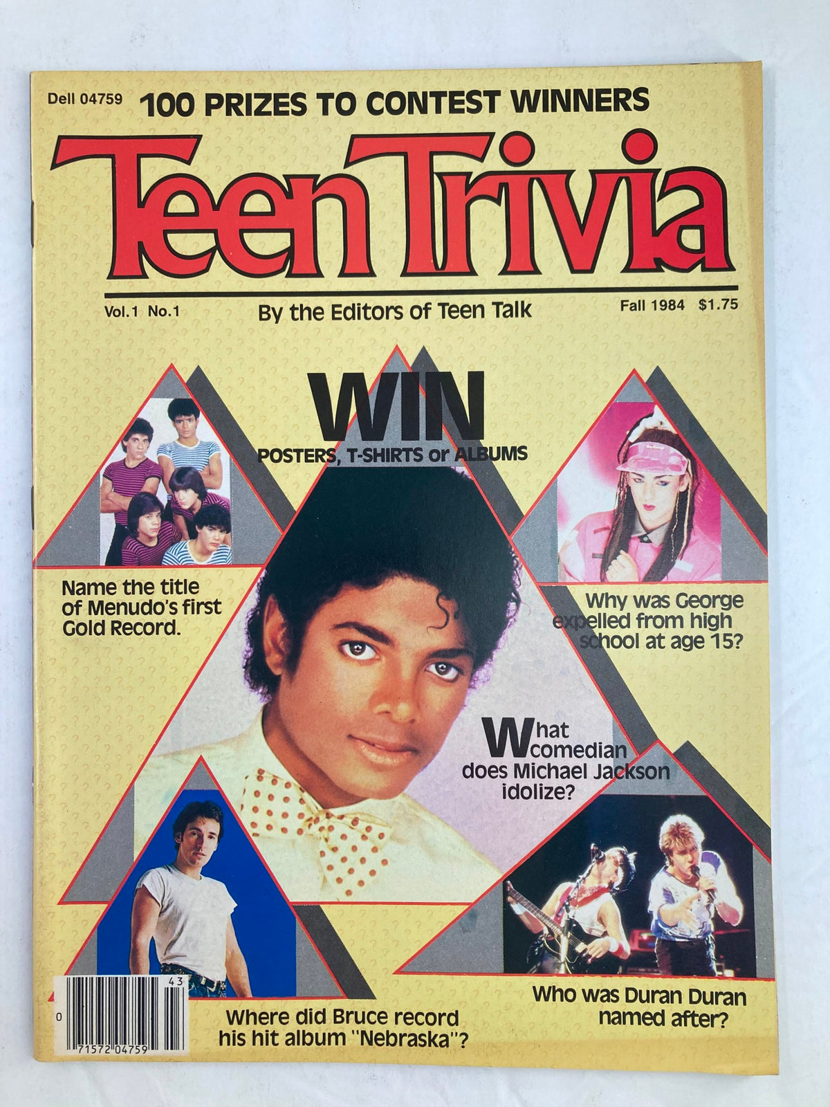 VTG Teen Trivia Magazine Fall 1984, Volume 1, Issue #1, featuring Michael Jackson and Menudo on the cover, showcasing trivia about popular teen idols.