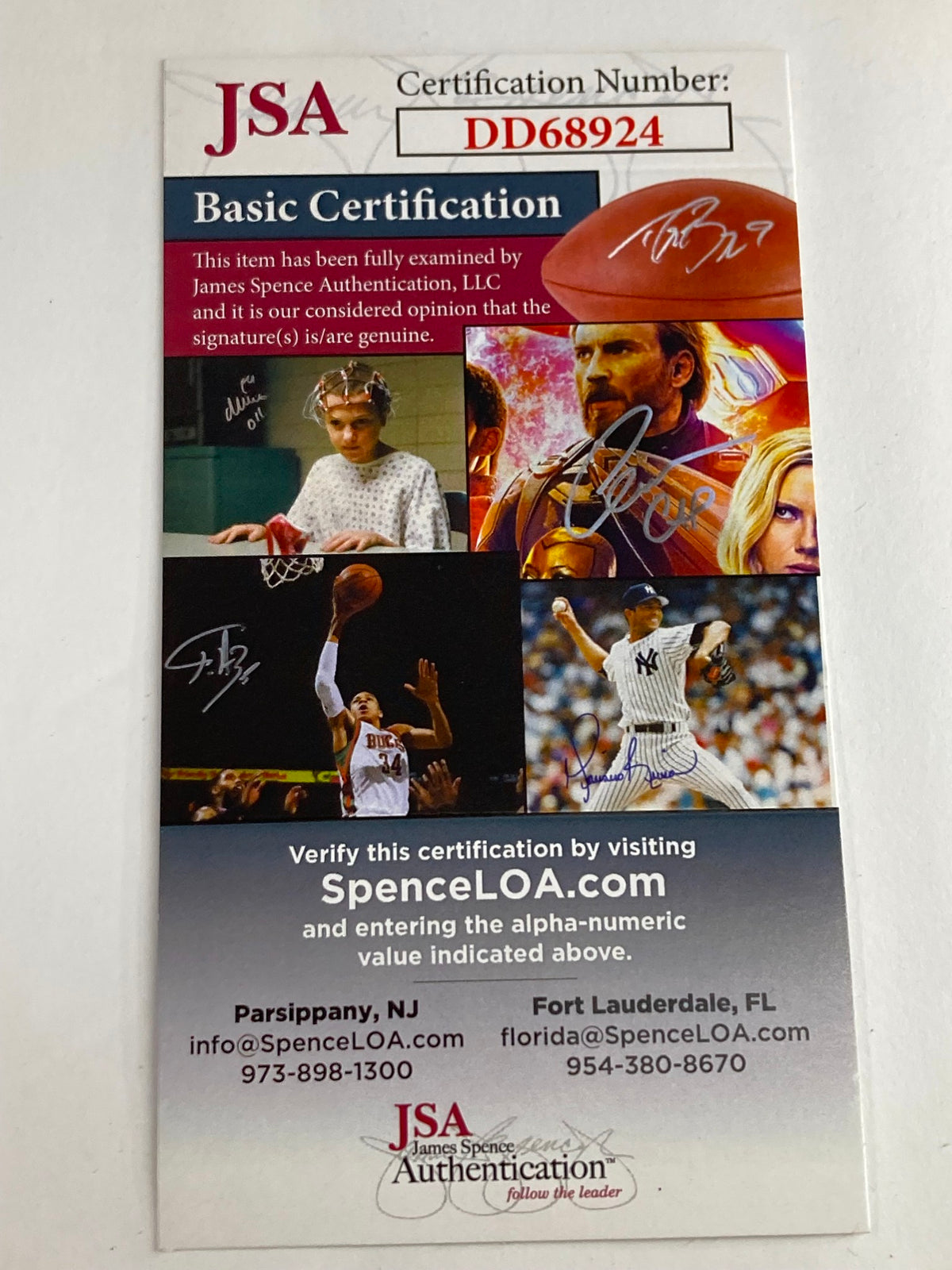 JSA Certification document for Mike Dunleavy Beckett Basketball #149 December 2002, Certification Number DD68924, confirming authenticity of autographs.
