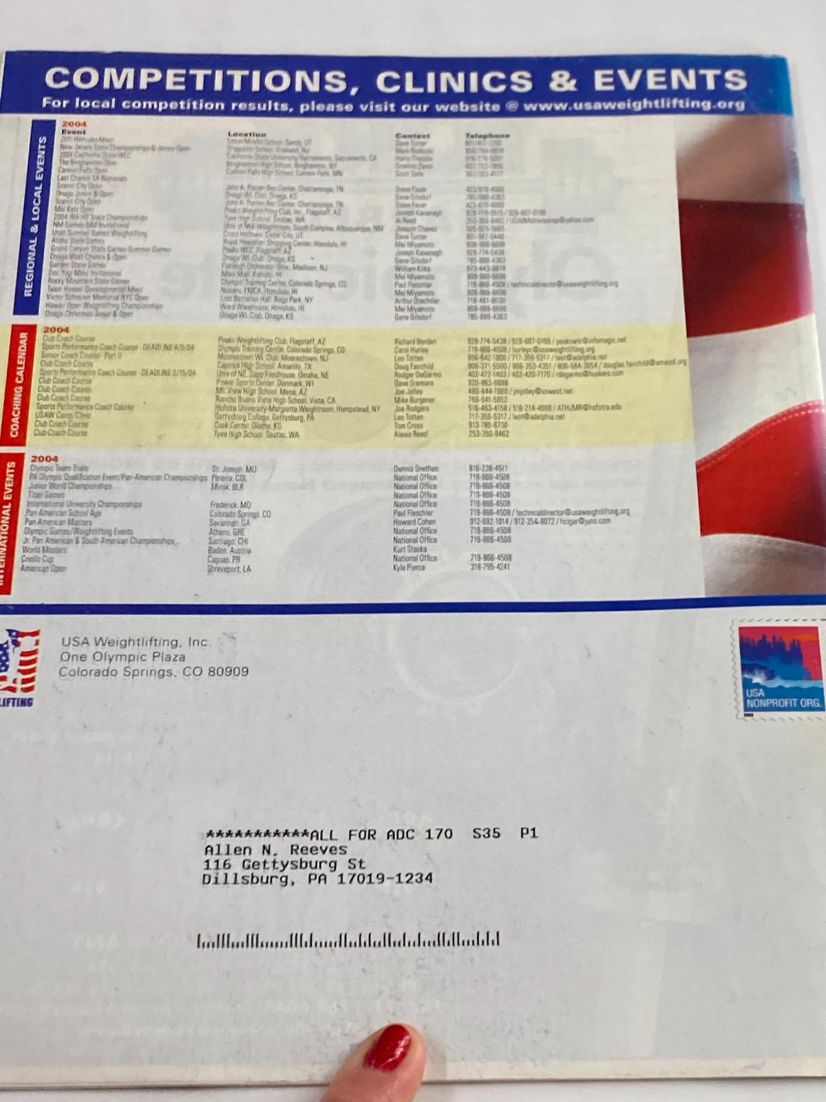 Event schedule and competitions listing from Weightlifting USA Magazine Vol 22 #4 Winter 2003, showcasing clinics and events for weightlifting enthusiasts.