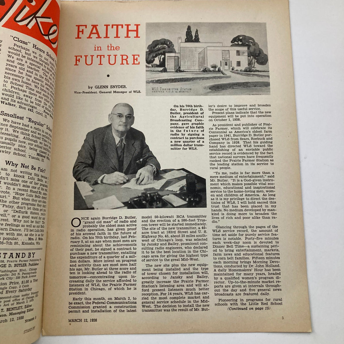 Vintage Stand By Magazine March 12 1938 Burr Whyland and Faith in the Future