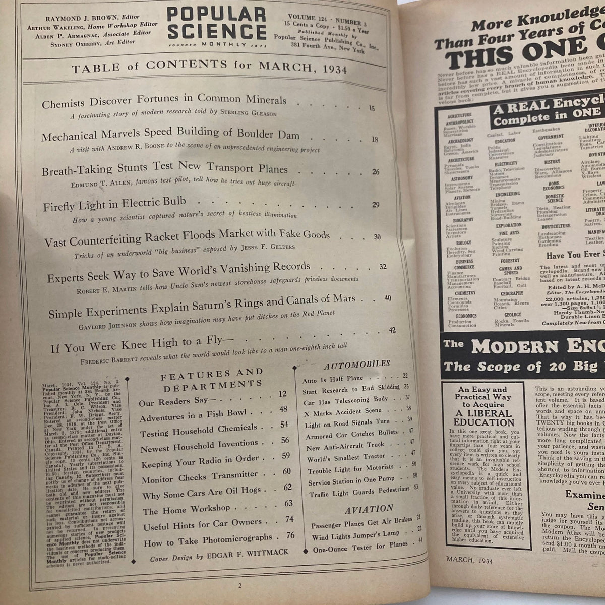 Vintage Popular Science Monthly Magazine March 1934 Firefly Light Bulb No Label