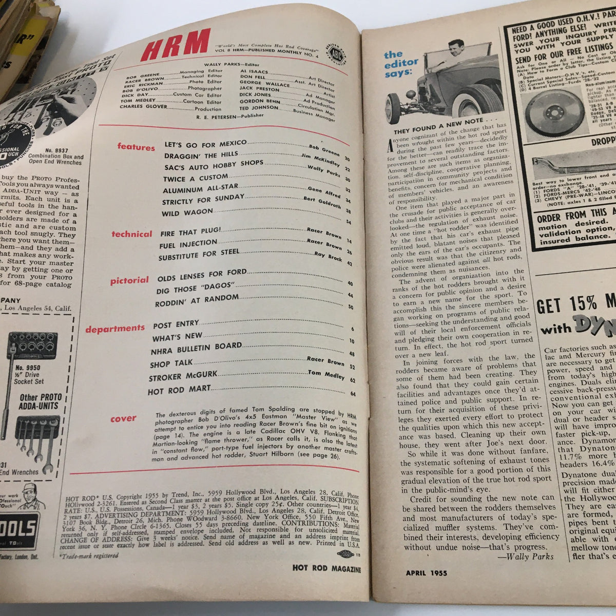 Vintage Hot Rod Magazine April 1955 Digits of The Famed Tom Spalding No Label