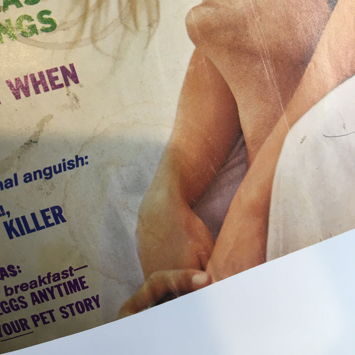Close-up of the cover of True Confessions Magazine January 1976, featuring the title 'Our Angel Has Patched Wings' and showcasing the magazine's vintage design.