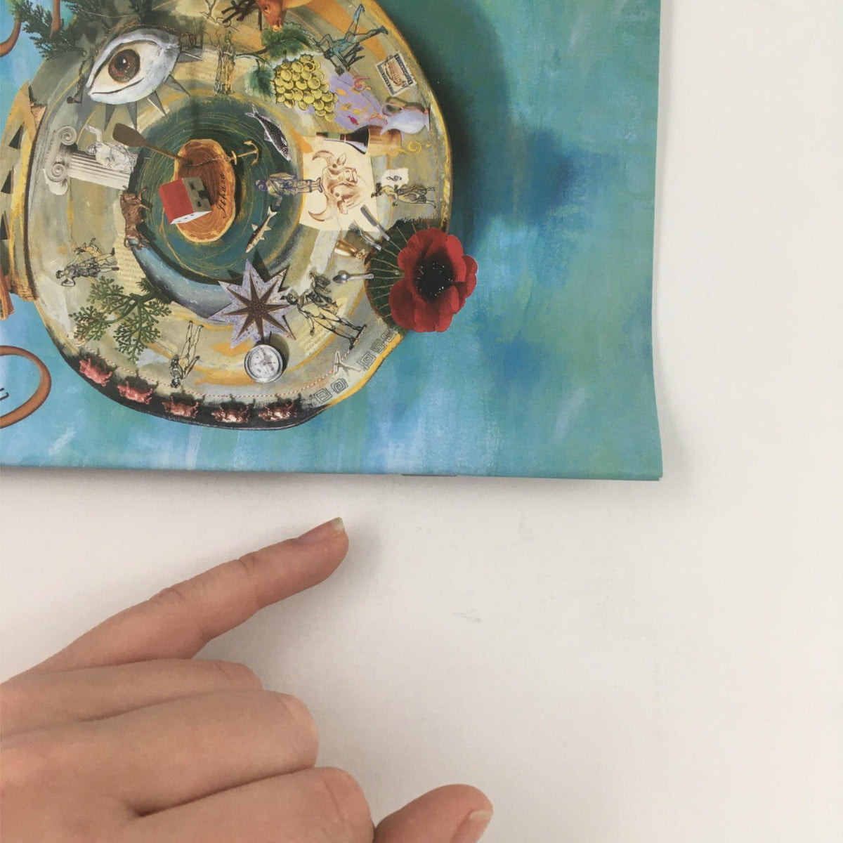 Artistic representation related to '2000 Odyssey by Homer, Mary Zimmerman, Emily Mann', depicting a colorful and detailed collage with various elements on a circular background.