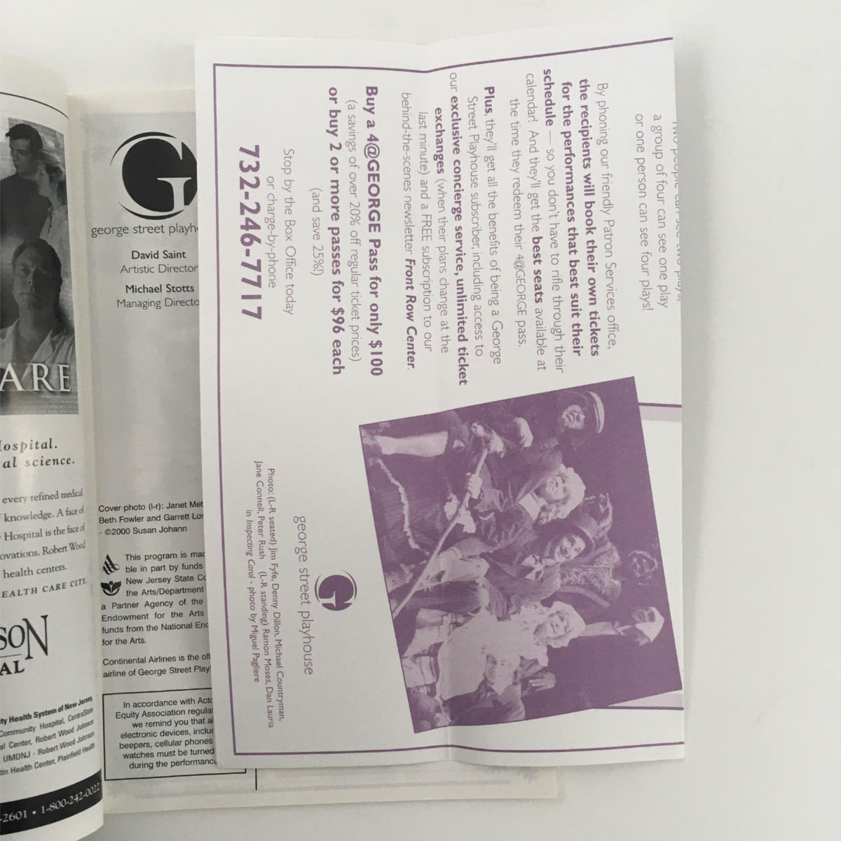 Promotional insert for 'The Spitfire Grill' at George Street Playhouse, offering ticket purchase information and a nostalgic photograph of the cast.
