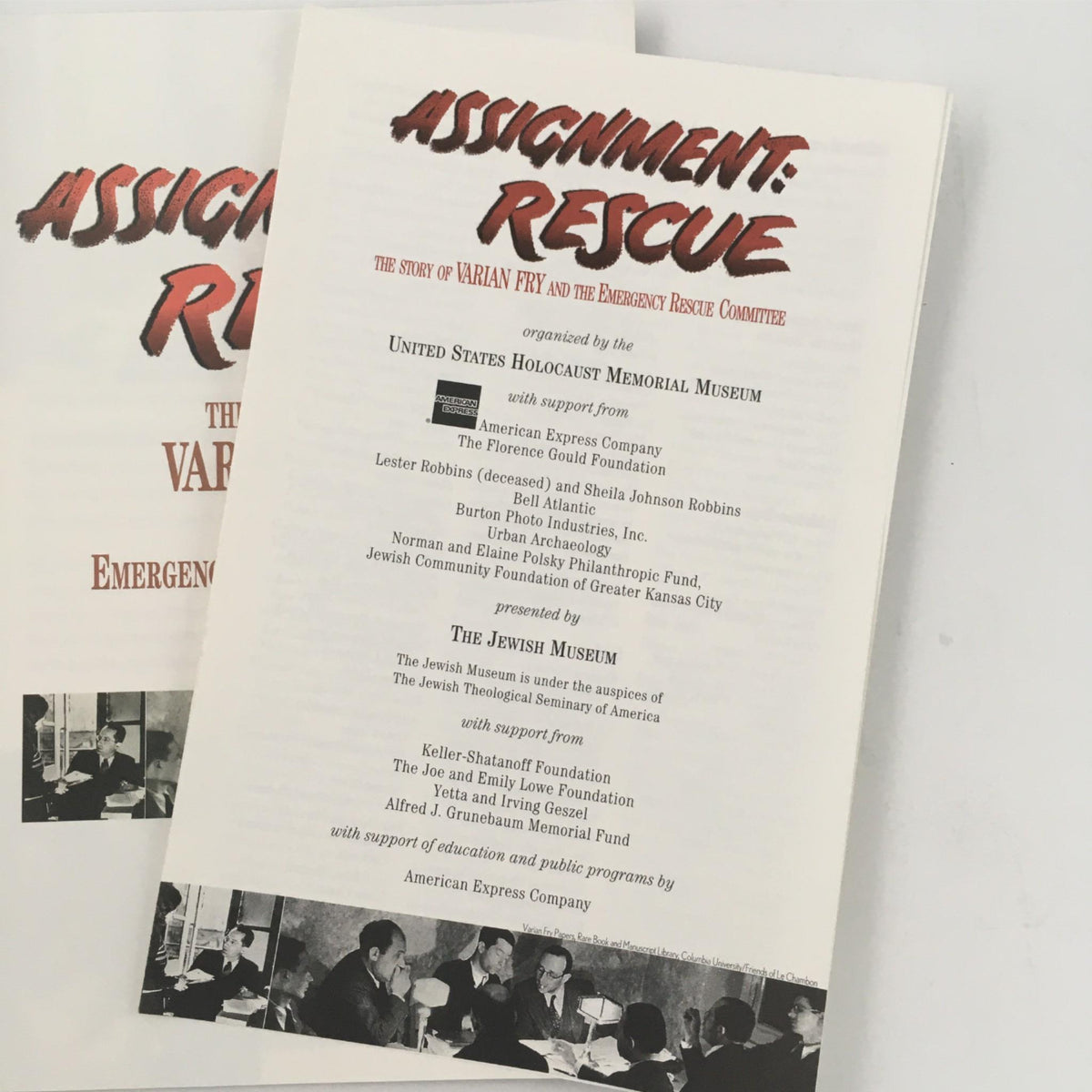 Program details from '1997 Assignment: Rescue The Story of Varian Fry and the Emergency Rescue Committee' organized by various museums and foundations.