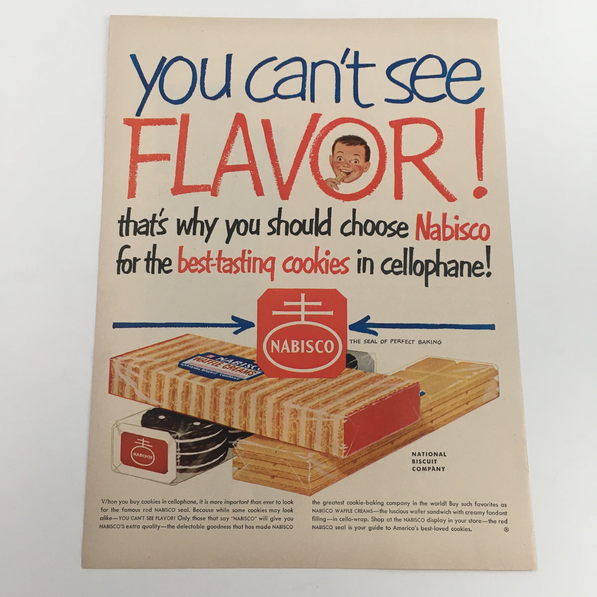 1950 Alexander Smith Floor Plan Rugs Broadloom Carpets Vintage Print Ad featuring Nabisco cookies with tagline about flavor in cellophane.