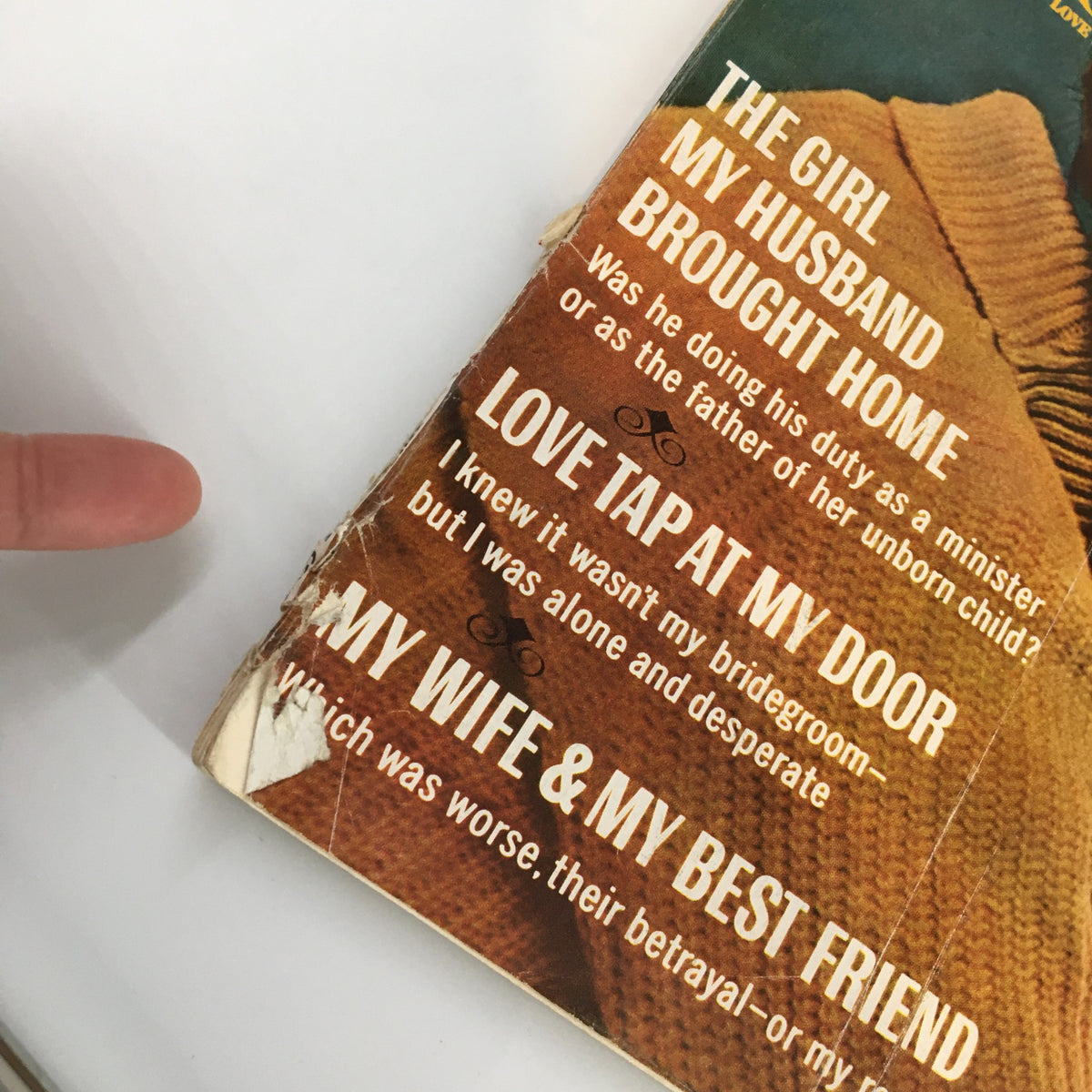 Close-up of the cover text from the VTG True Story Magazine October 1966, showcasing featured stories like 'My Wife & My Best Friend' and 'Love Tap At My Door'.
