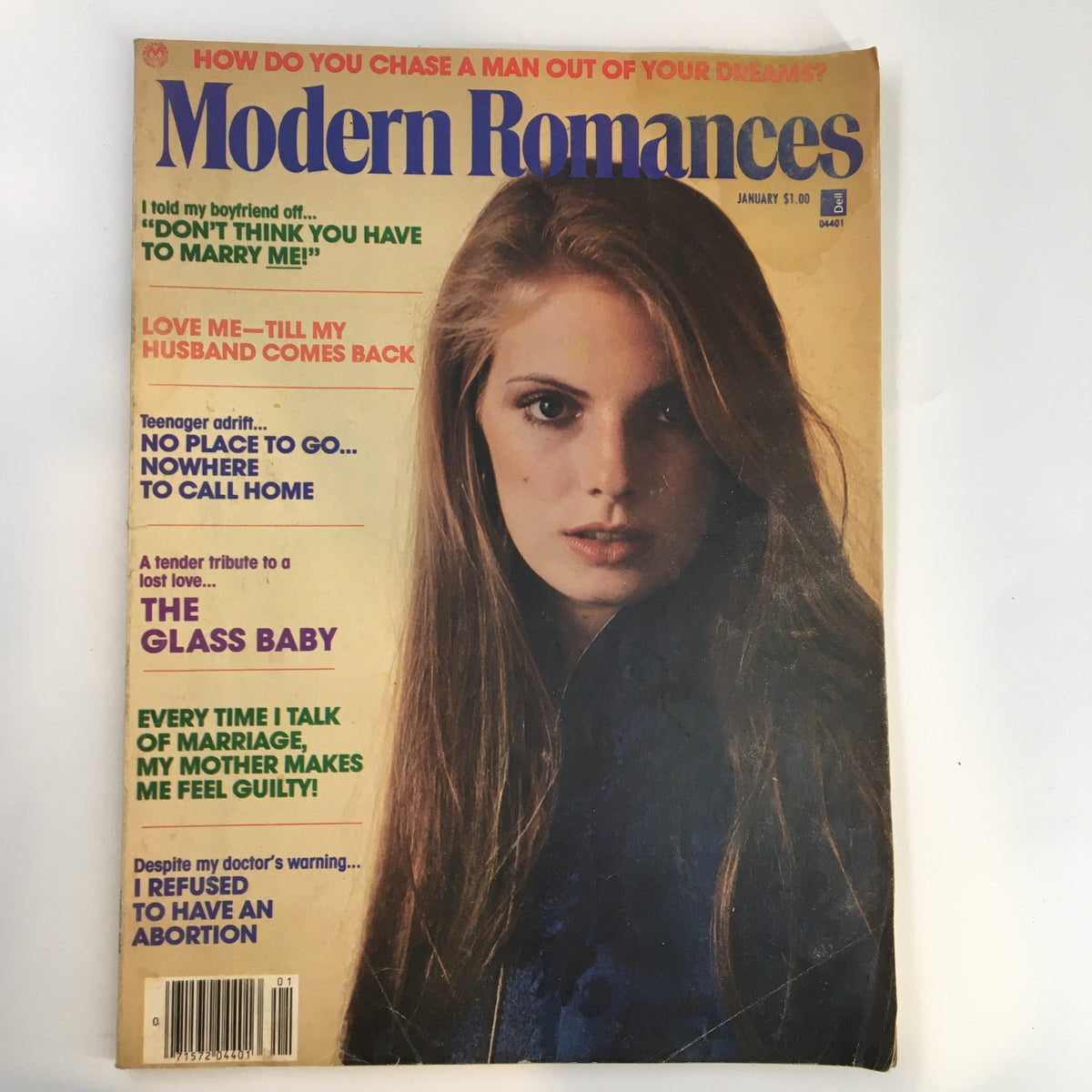 Cover of Modern Romances Magazine January 1980 featuring the title 'Love Me Till My Husband Comes Back' with a photograph of a young woman.