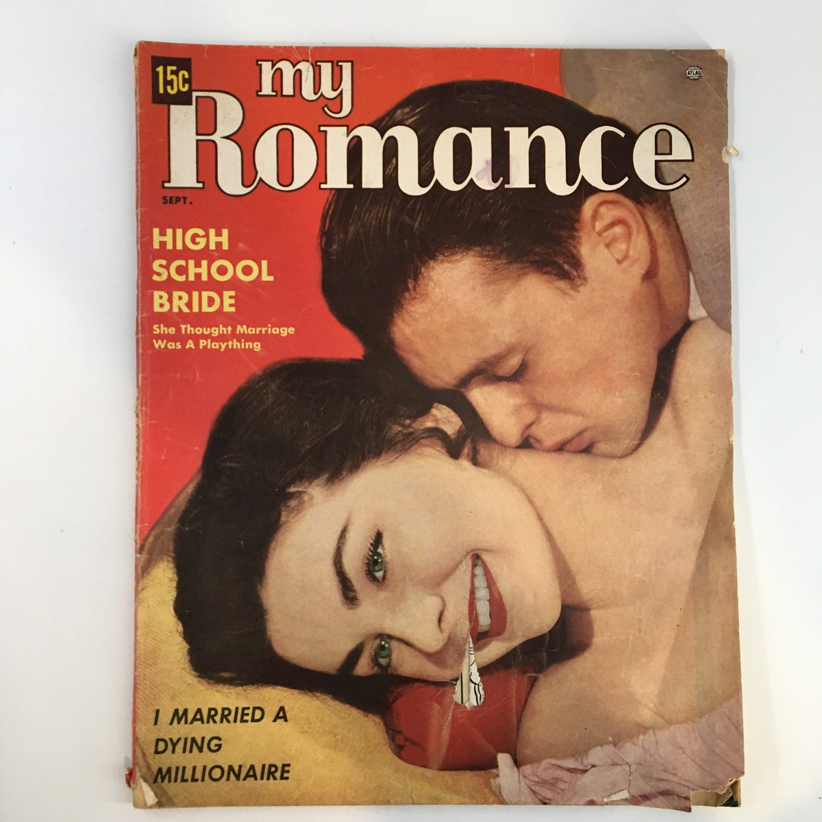 Cover of VTG My Romance Magazine September 1954 featuring the title 'High School Bride' with a romantic illustration of a couple.
