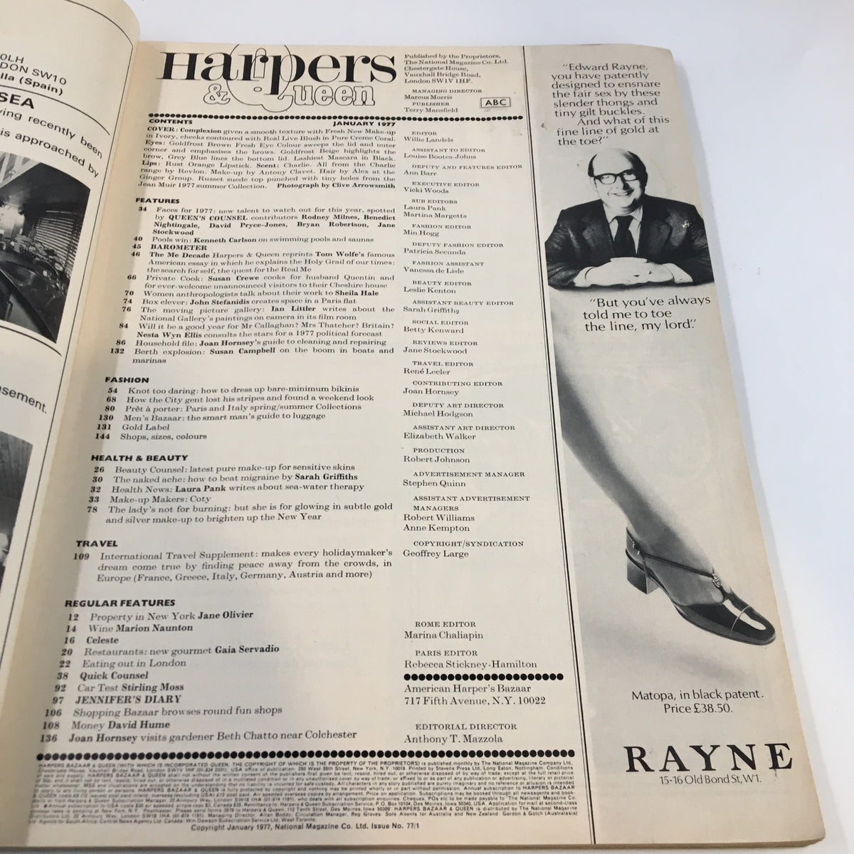 Vintage Harpers & Queen Magazine January 1977 Tom Wolfe's Me Generation No Label