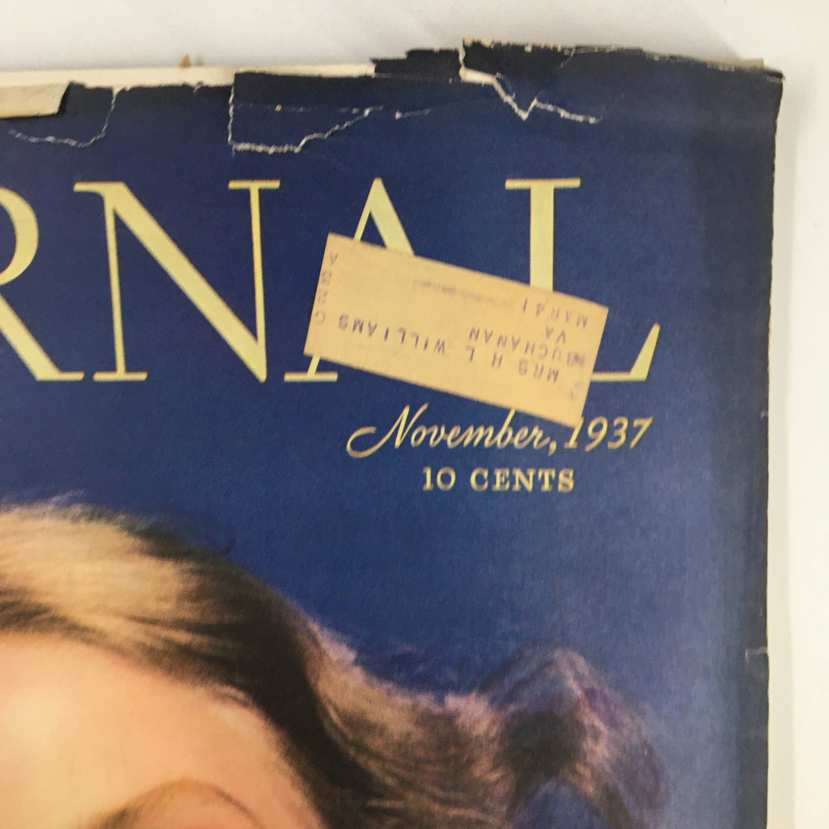 Detailed image of the top portion of the Ladies' Home Journal Magazine November 1937 cover showing the title and a price label.