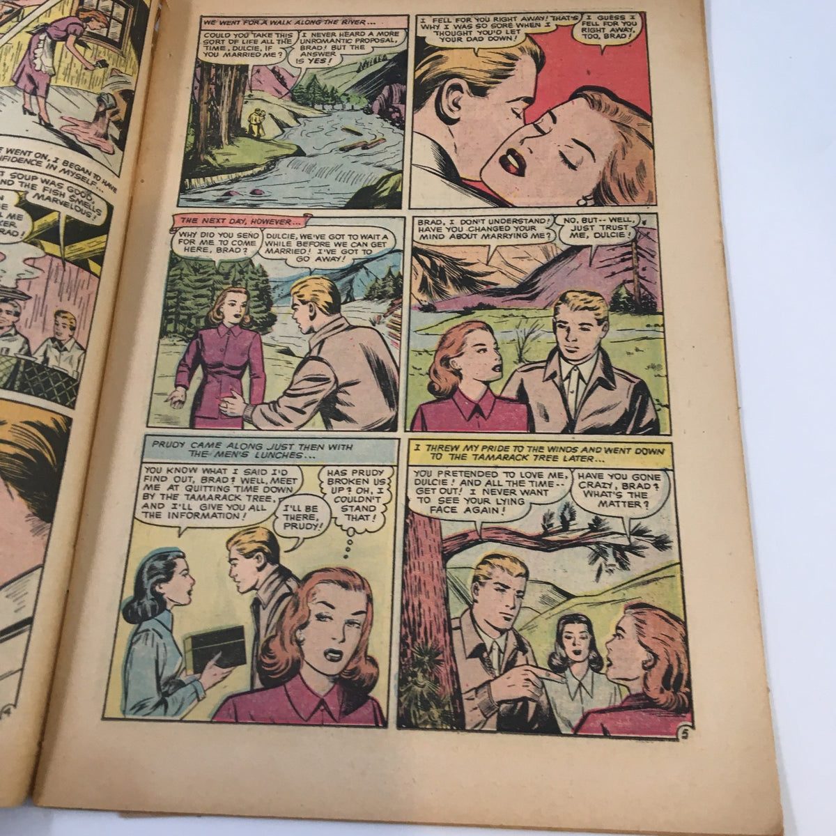 Interior page of VTG Real Love Magazine November 1956, featuring romantic comic panels and dialogue between characters.
