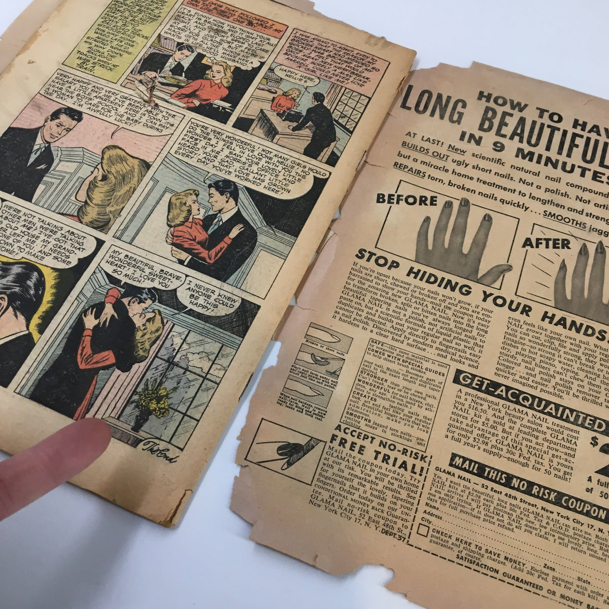 Additional interior content of VTG Real Love Magazine November 1956, depicting romantic scenes and vintage advertisements.
