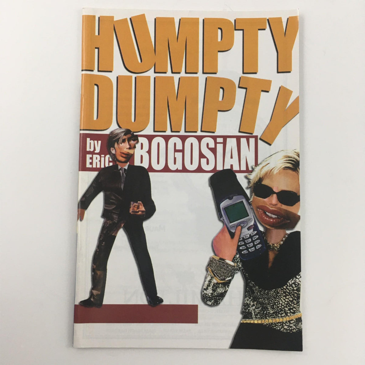 Cover of the 2002 play 'Humpty Dumpty' by Eric Bogosian and Jo Bonney, featuring quirky artwork of characters with a retro mobile phone.
