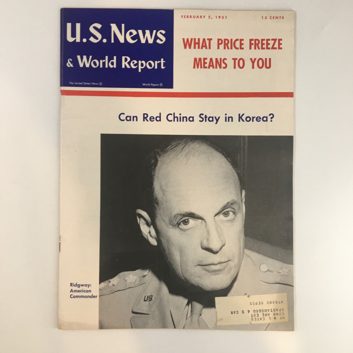 U.S. News & World Report Magazine dated February 2, 1951, featuring Commander Matthew Ridgway on the cover, discussing topics including Red China and Korea.